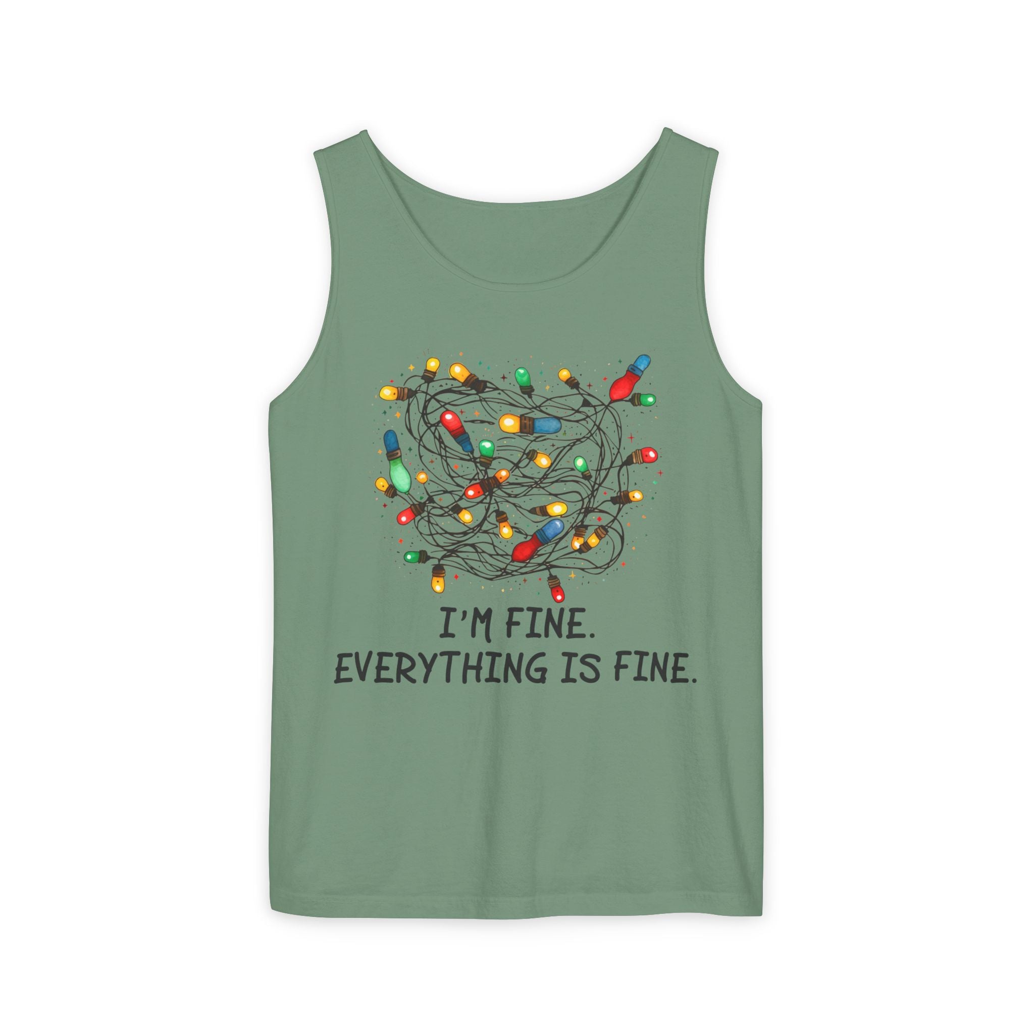 I'm Fine Everything is Fine Tank Top, Tangled Christmas Lights Tank Top, Unisex Xmas Graphic Tee, Christmas Lights Tank top