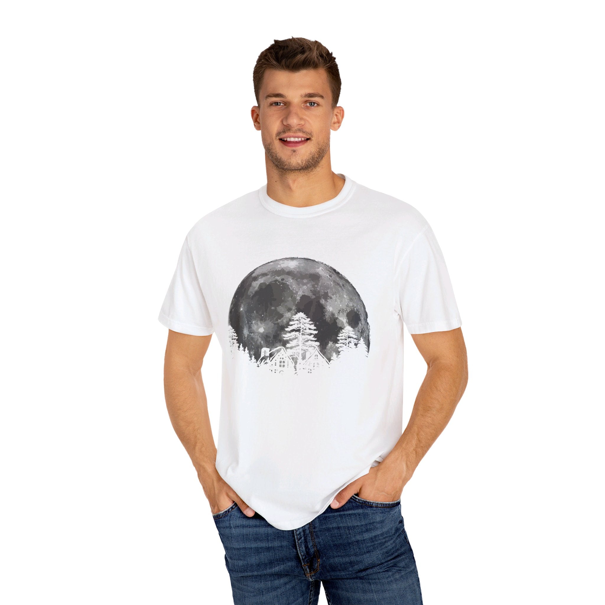 Men’s Graphic Tees, Moon & Cabin, Moon T Shirt, Men Printed TShirt Men’s/Unisex, Nature Gifts for Men, Astronomy Gifts