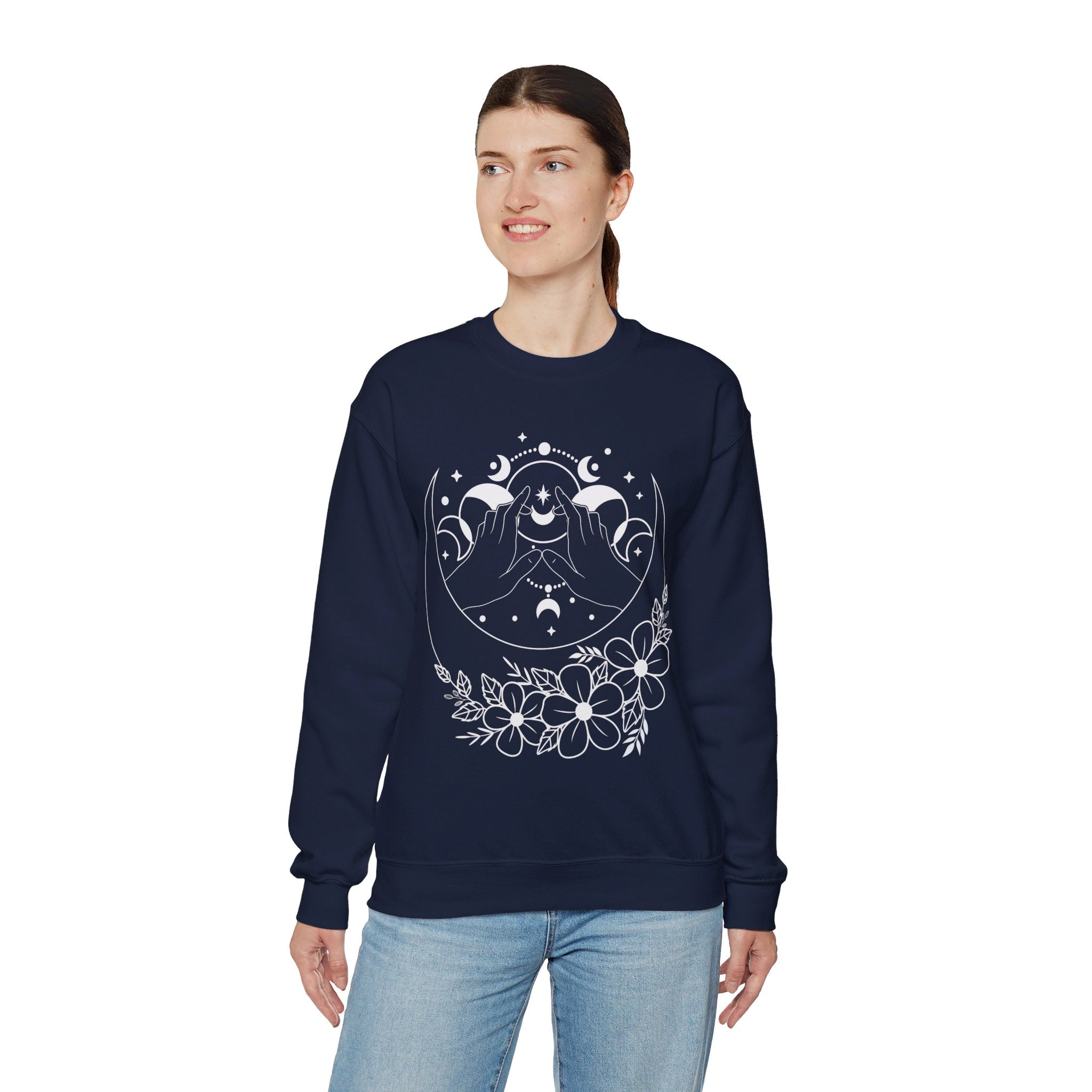 Mystical Moon Phase Witch Hands Sweatshirt, Moon Phase Shirt, Celestial Shirt, Floral Moon Phase Tee, Boho Shirt, Moon Gift Shirt For Woman