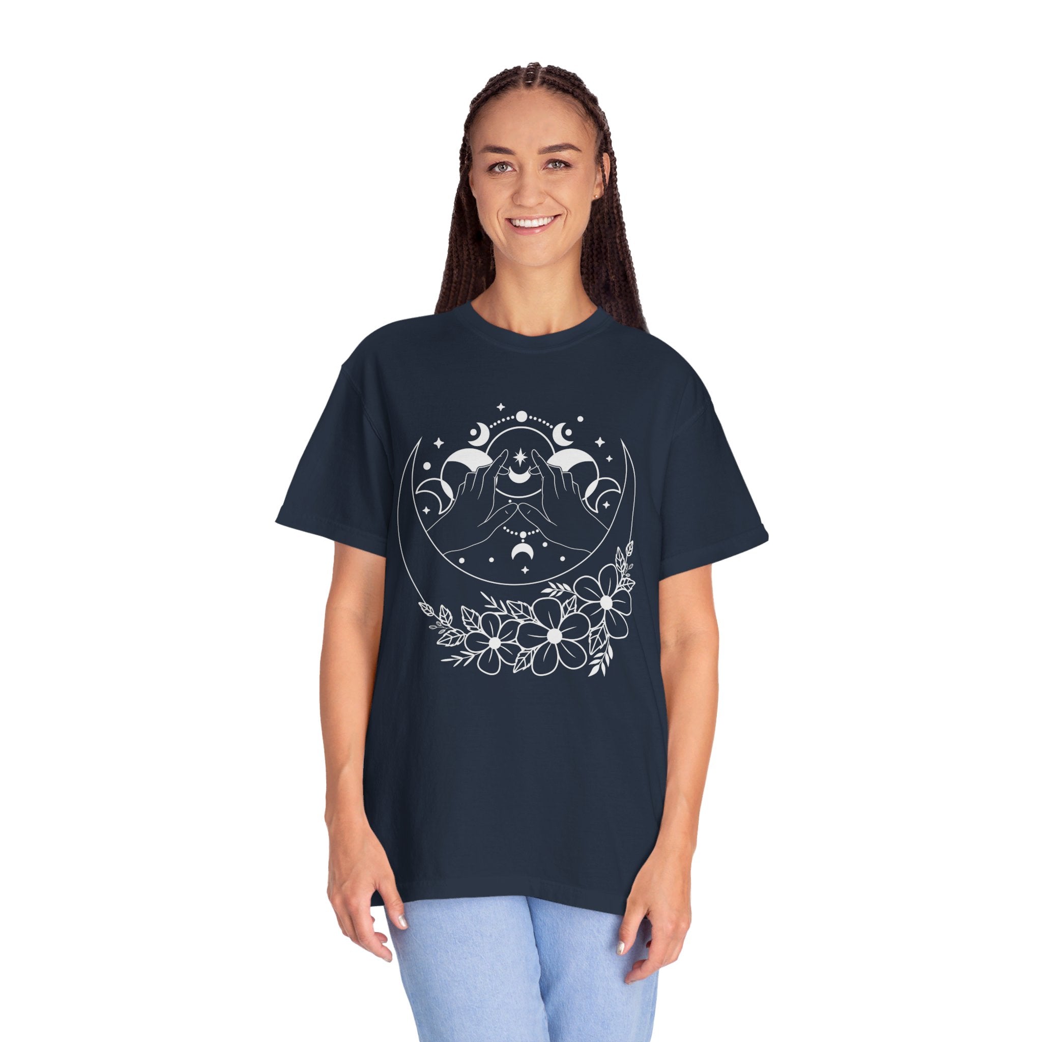 Mystical Moon Phase Witch Hands Shirt, Moon Phase T-Shirt, Celestial Shirt, Floral Moon Phase Tee, Boho Shirt, Moon Gift Shirt For Woman