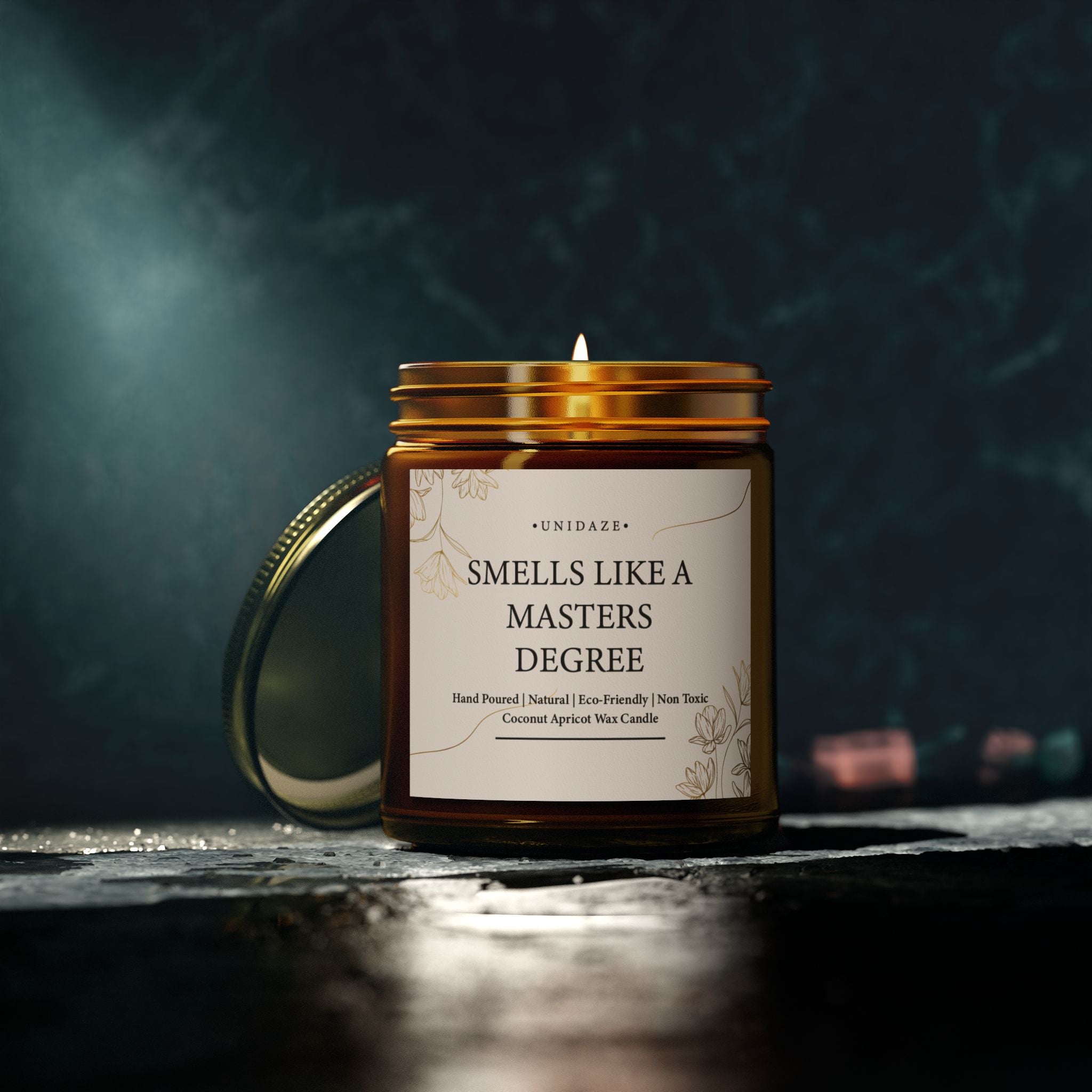 Smells Like A Masters Degree Scented Coconut Candle, Hand Poured 4 oz. 9 oz. Glass Jar, Two Degrees Hotter, Minimal, Graduation Gift, MBA MS MA
