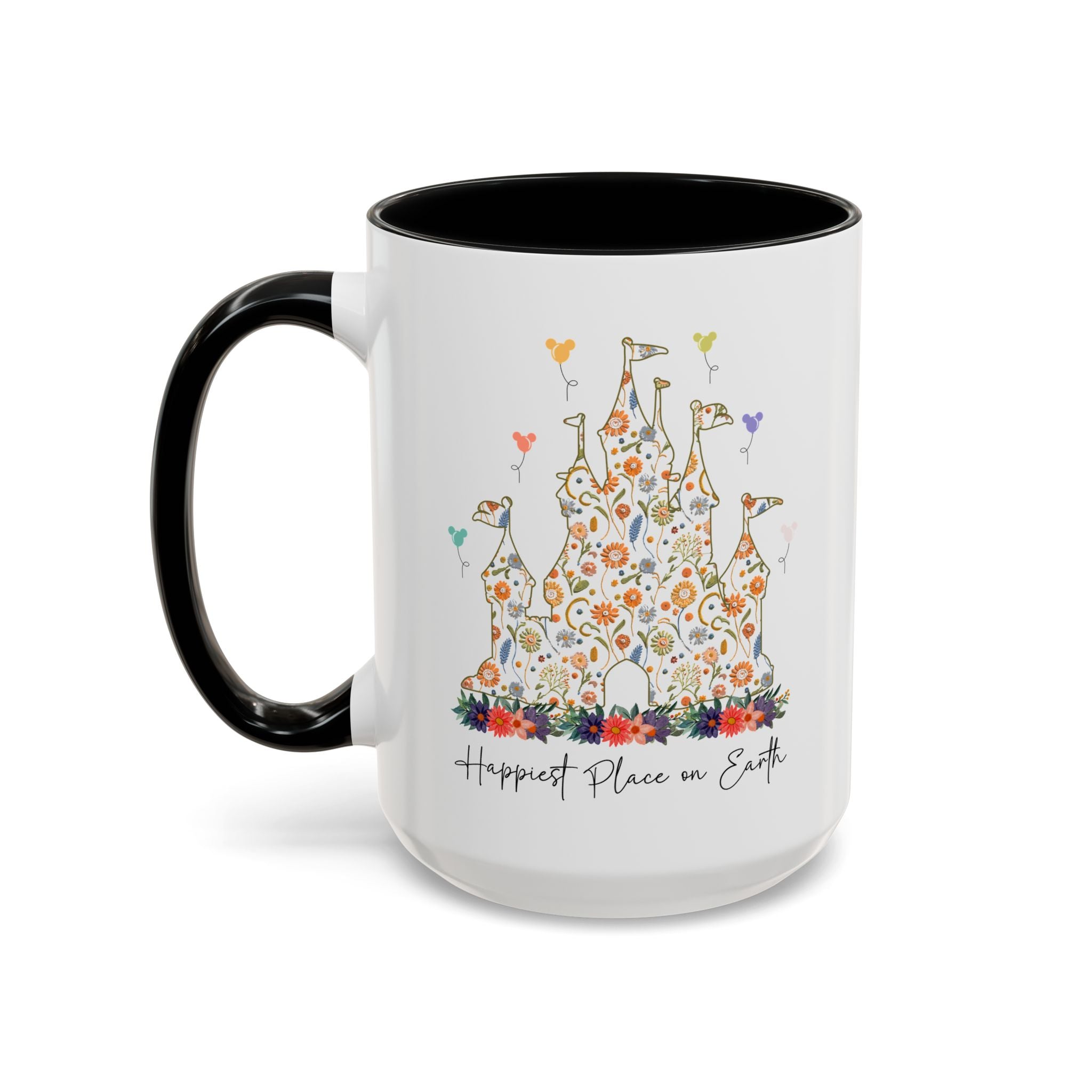 Disney Castle Floral Coffee Mug, Happiest Place on Earth Mug, Vintage Disney Coffee Cup, Magic Kingdom Mug