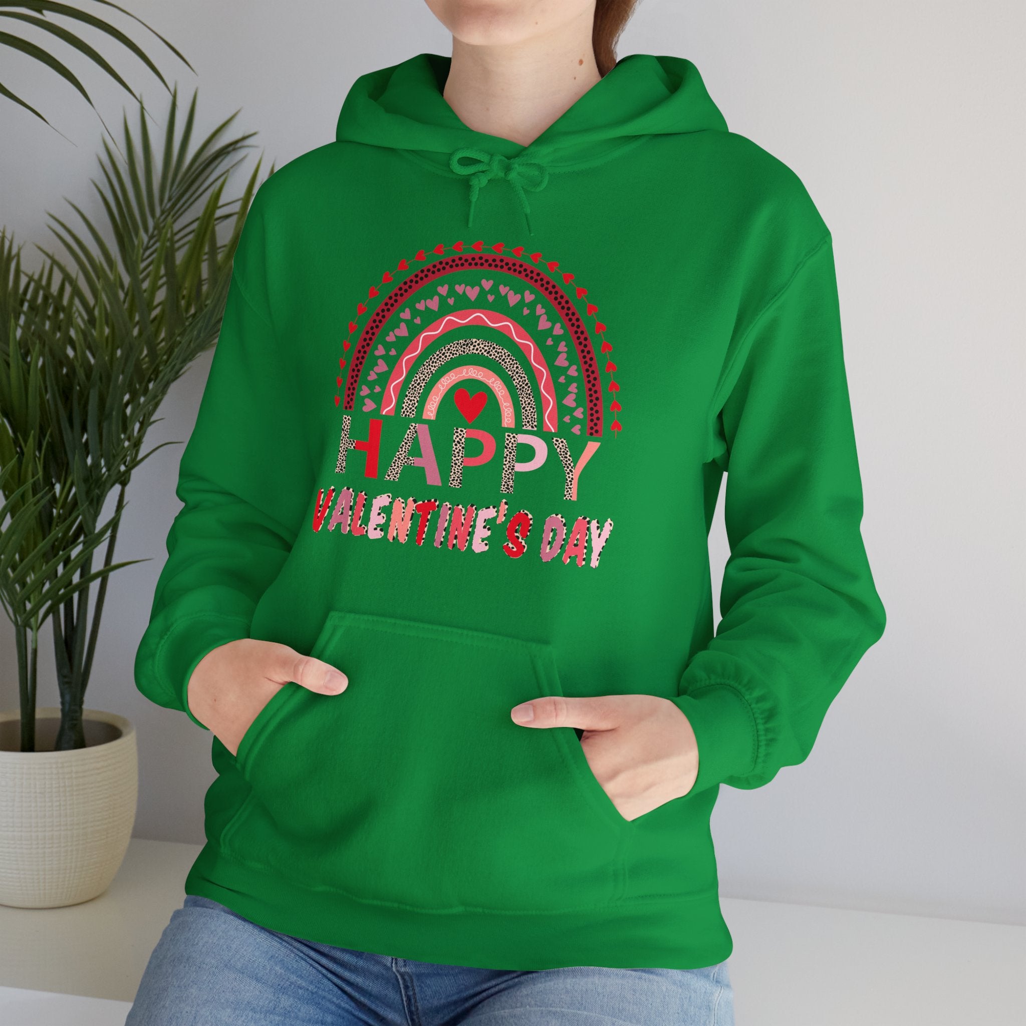 Happy Valentines Day Leopard Rainbow Red Women Valentine Men Hoodie Graphic Print Hooded Sweatshirt