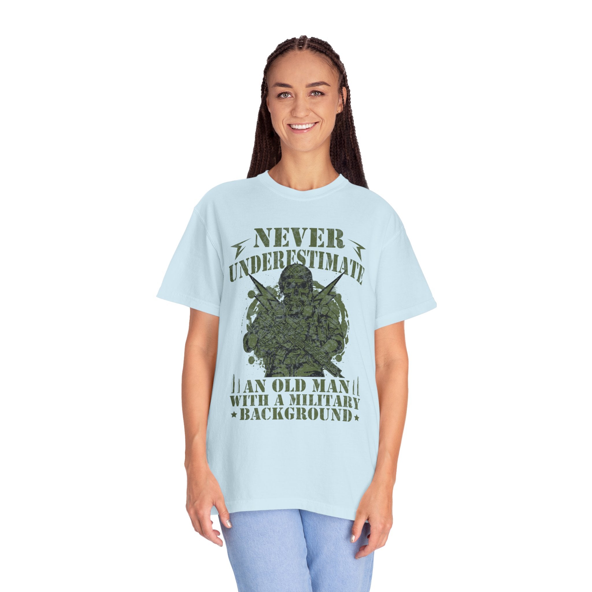 Never Underestimate An Old Man With A Military Background Shirt, American Flag Tee, US Veteran Shirt, Veterans Day Shirt, 4th of July Shirt