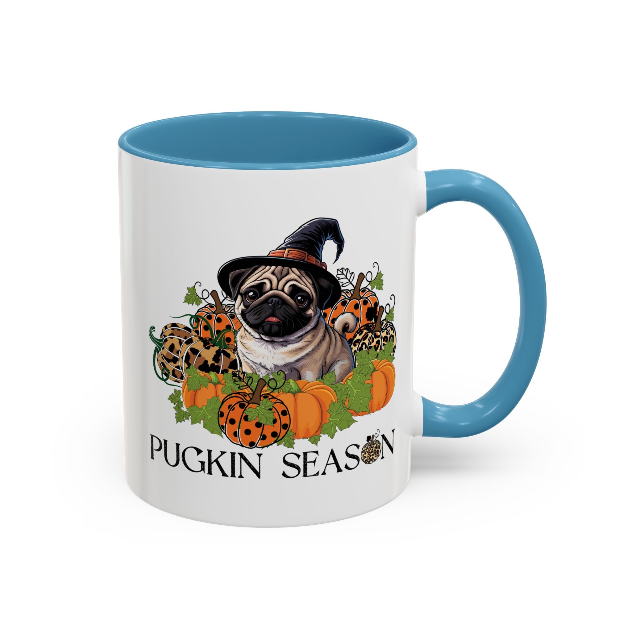 Pugkin Season Cup, Fall Pug Coffee Mug, Leopard Print Pumpkin Gift, Cute Autumn Dog Lover Graphic, Halloween Party Gifts