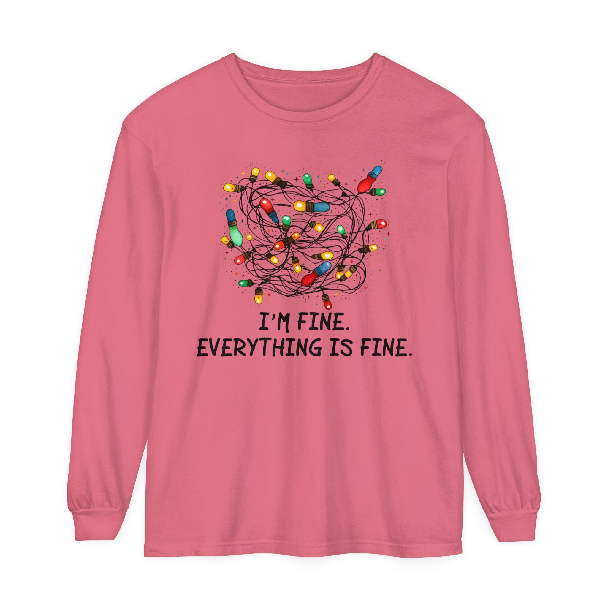 I'm Fine Everything Is Fine Long Sleeve T-Shirt, I'm Fine Tangled Christmas Lights Comfort Colors Long Sleeve Shirt, Introverts Christmas Anxiety Shirt