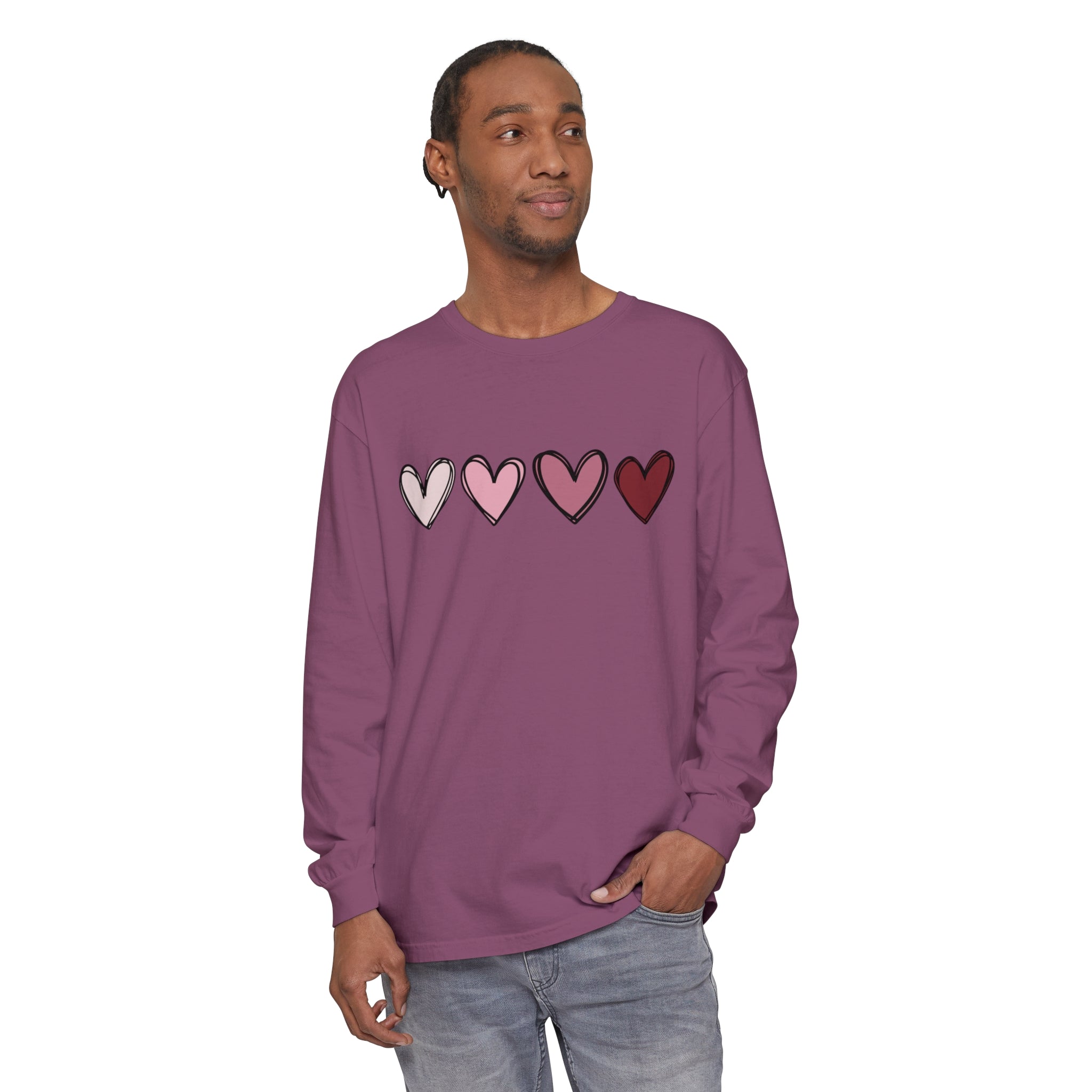 Valentine Double Heart Long Sleeve T-Shirt, Cute Valentine Shirt, Valentine Long Sleeve Shirt, Vintage Valentine Sweatshirt, Love Heart Long Sleeve Tee