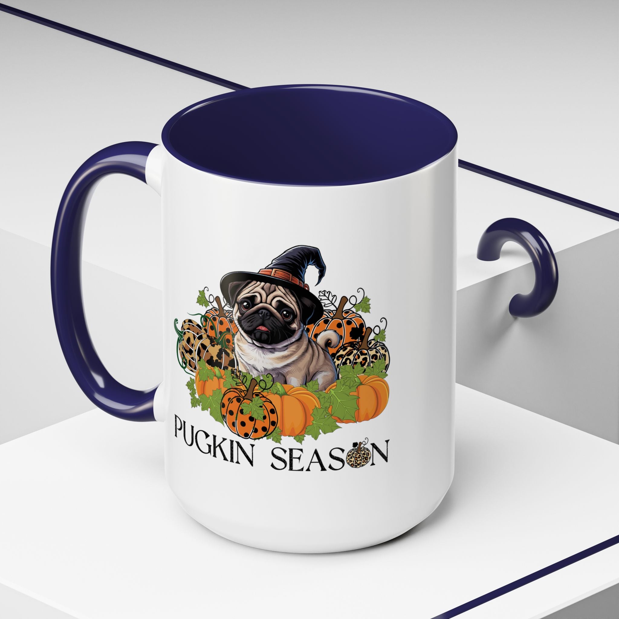 Pugkin Season Cup, Fall Pug Coffee Mug, Leopard Print Pumpkin Gift, Cute Autumn Dog Lover Graphic, Halloween Party Gifts