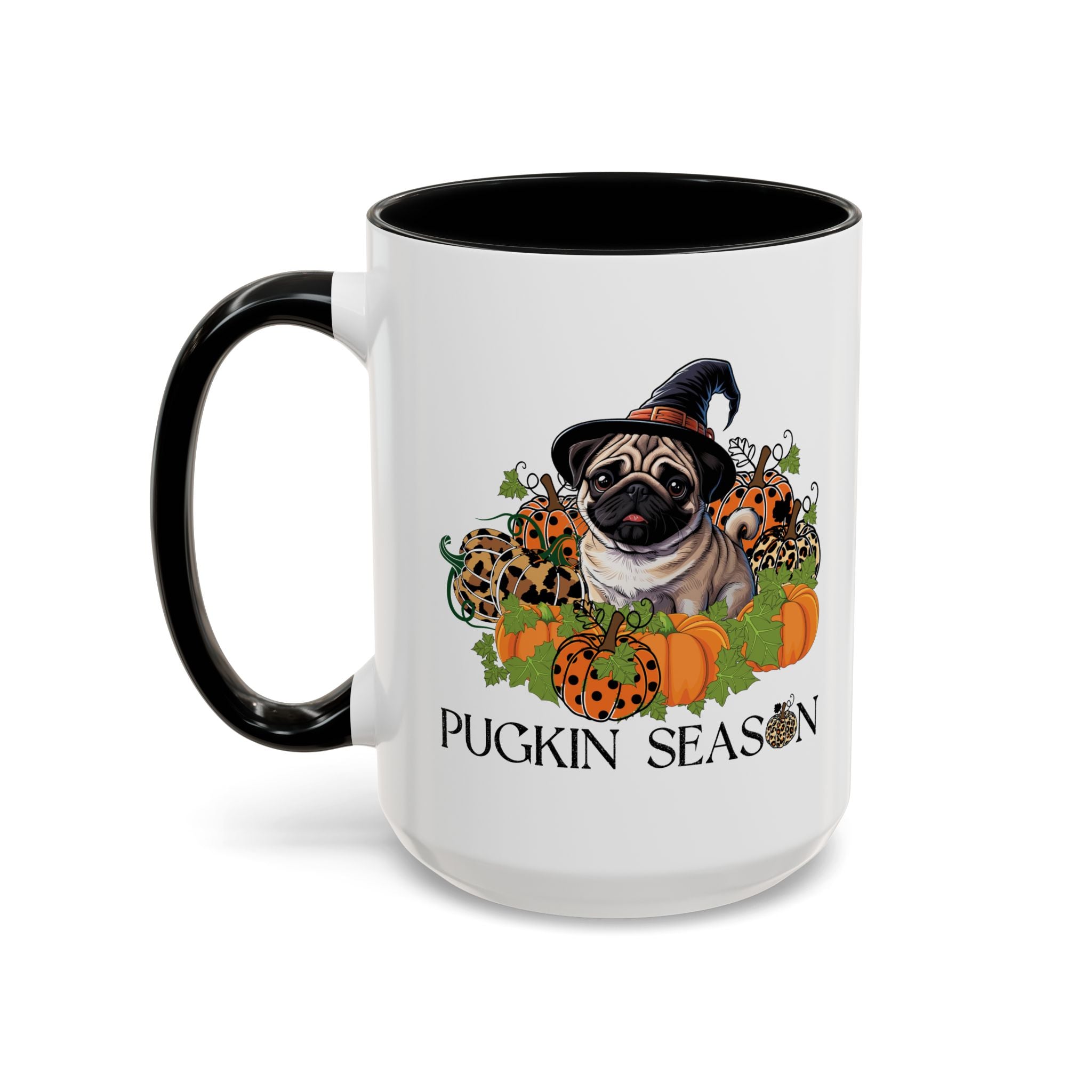 Pugkin Season Cup, Fall Pug Coffee Mug, Leopard Print Pumpkin Gift, Cute Autumn Dog Lover Graphic, Halloween Party Gifts