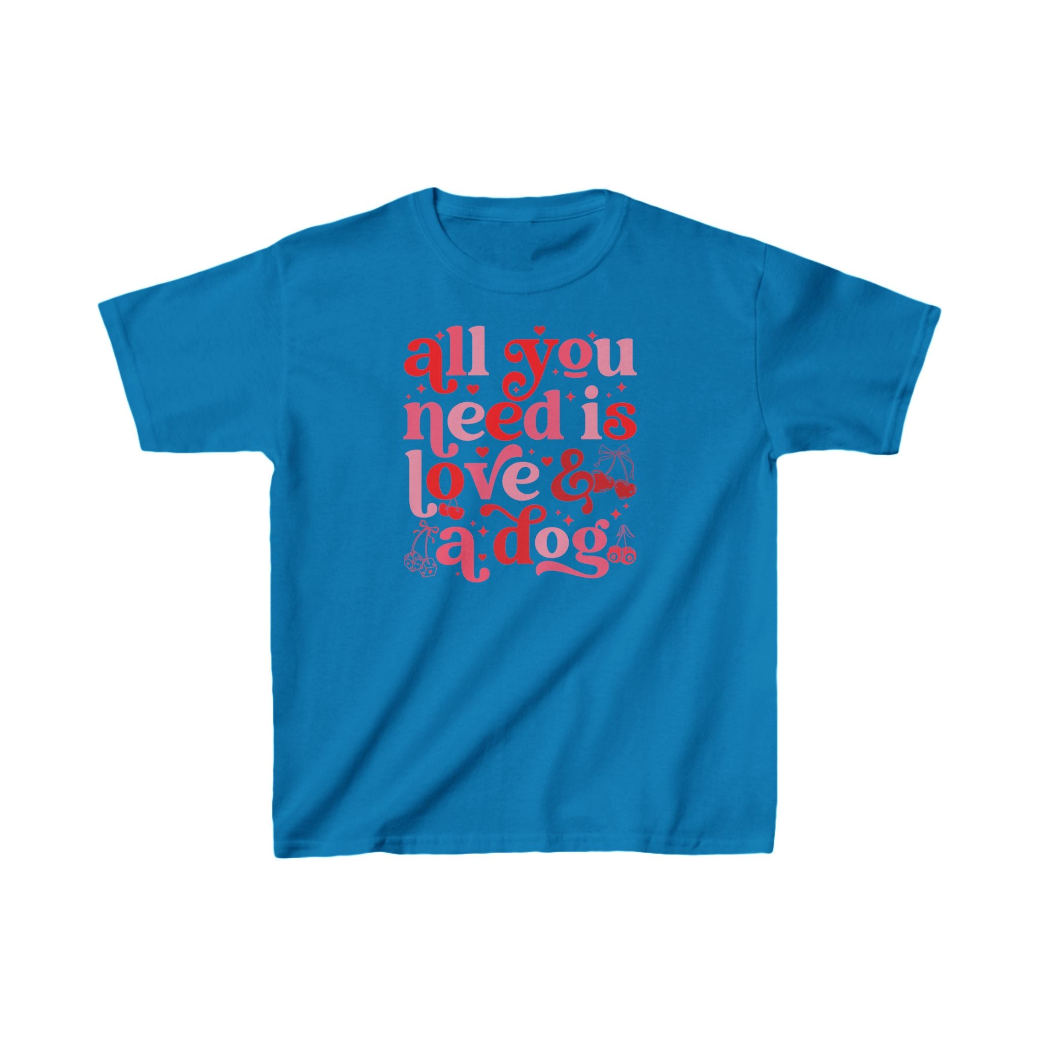 All You Need is Love and a Dog - Short Sleeve Child Shirt, Valentine's Day Outfit, Valentine Graphic Tee, Cupid Crew, Kiss Me, Love You