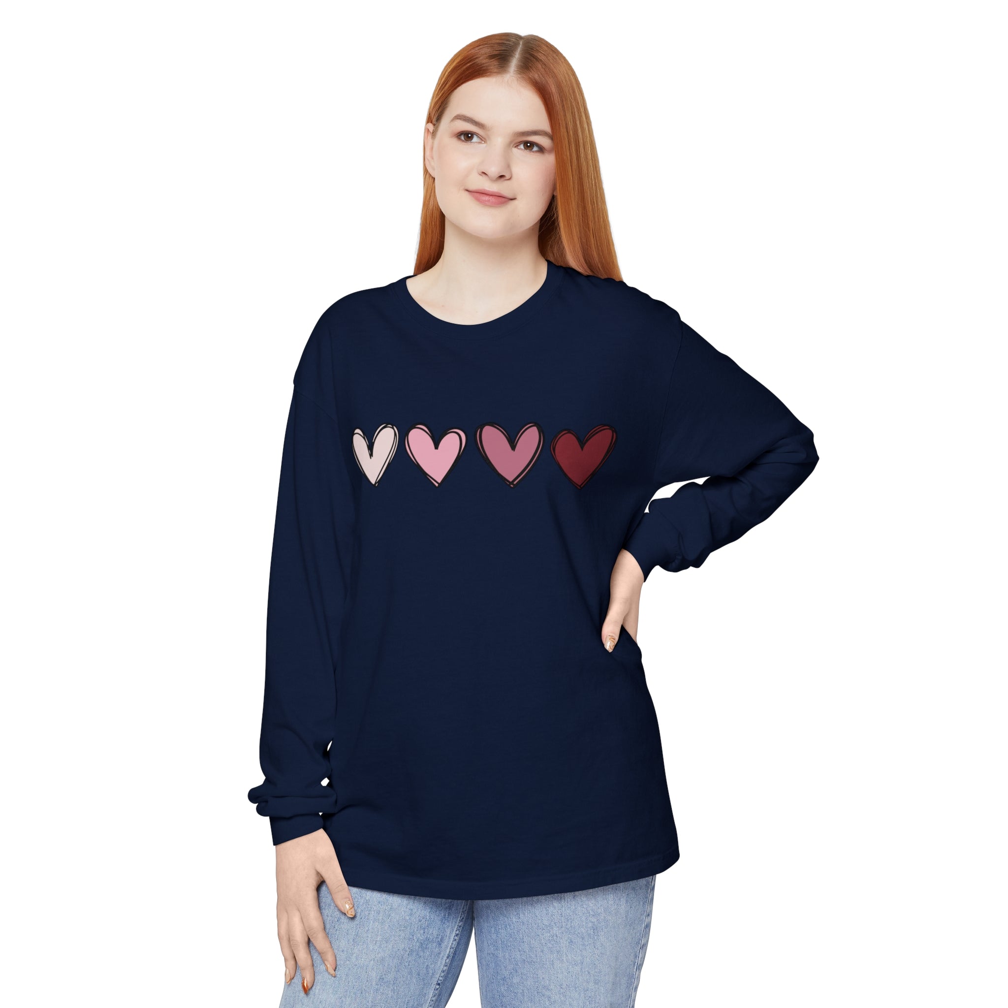 Valentine Double Heart Long Sleeve T-Shirt, Cute Valentine Shirt, Valentine Long Sleeve Shirt, Vintage Valentine Sweatshirt, Love Heart Long Sleeve Tee