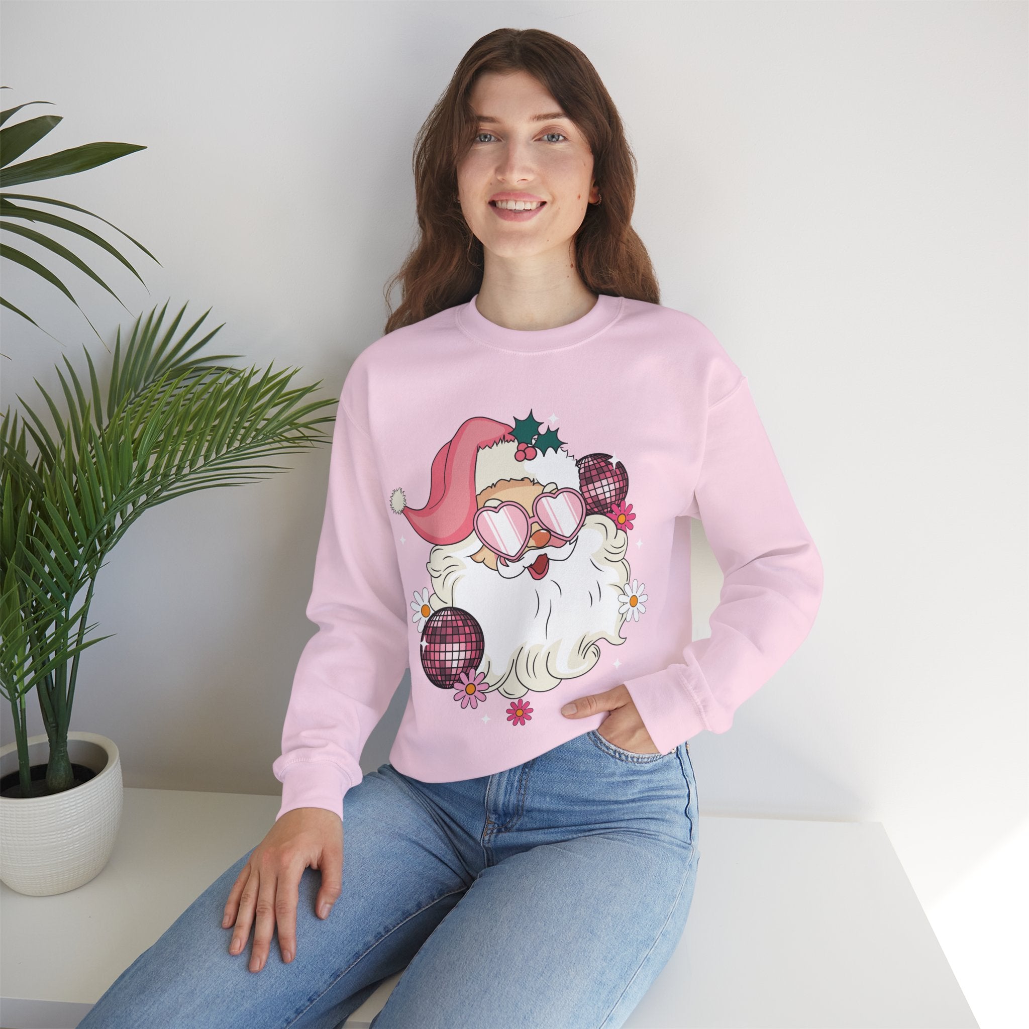 Retro Pink Santa Christmas Sweatshirt Gift for Woman Christmas PJs Matching Family Pajamas Retro Christmas Shirt Vintage Holiday Sweater