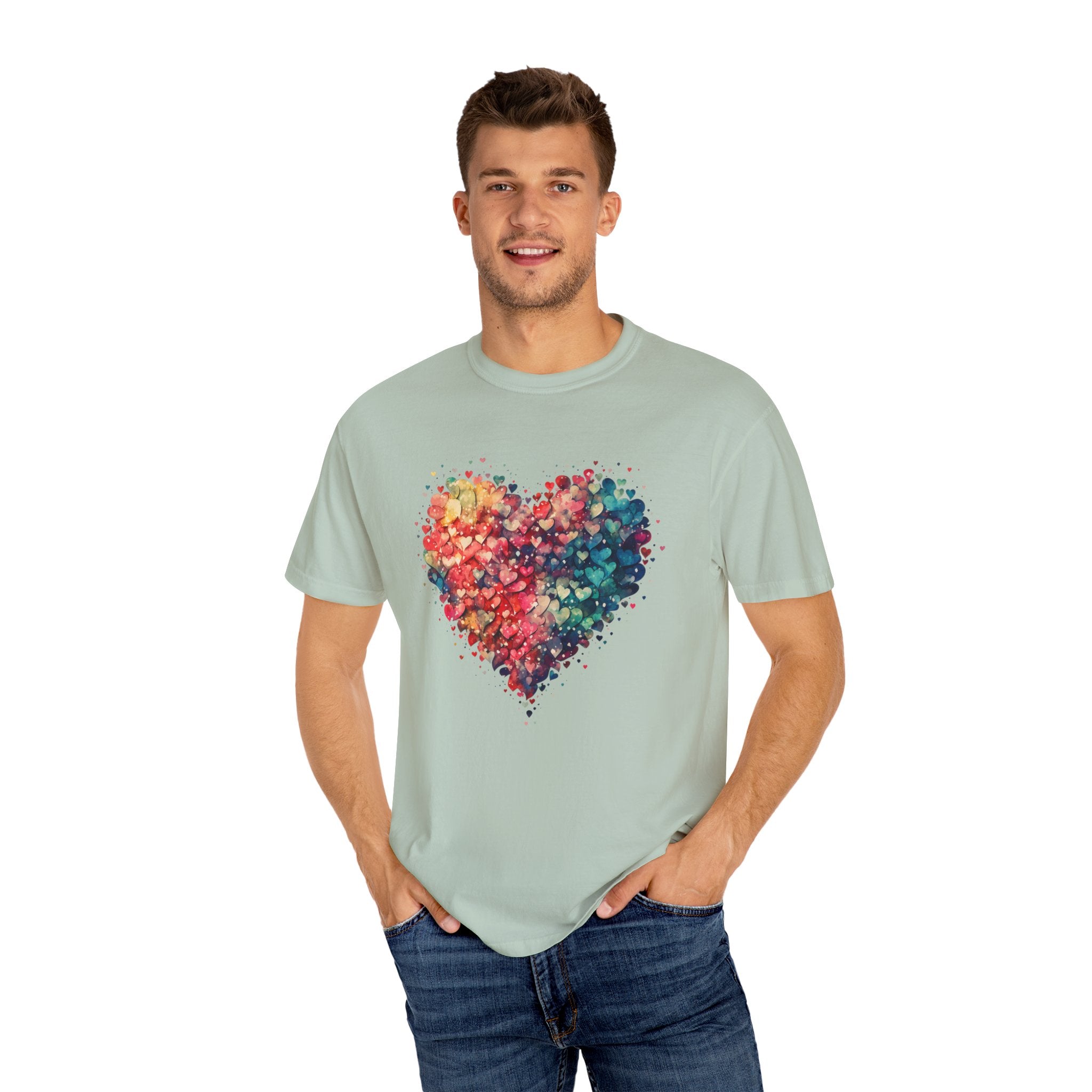 Valentines Watercolor Hearts Shirt, Comfort Color Valentines Day Shirt, Womens Valentines Day Gift, Cute Heart Valentines Love Shirt