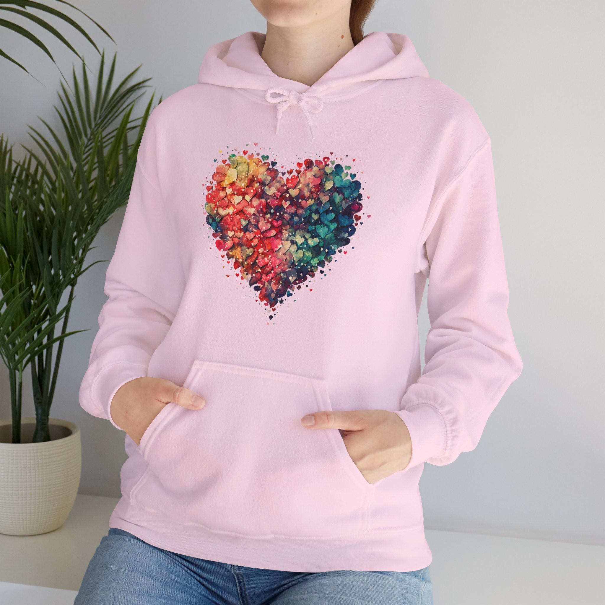 Watercolor Heart Hoodie, Valentine Heart Hooded Sweater, Cute Pocket Hoodie, Colorful Heart Sweatshirt, Minimalist Hoodie, Love Sweatshirt