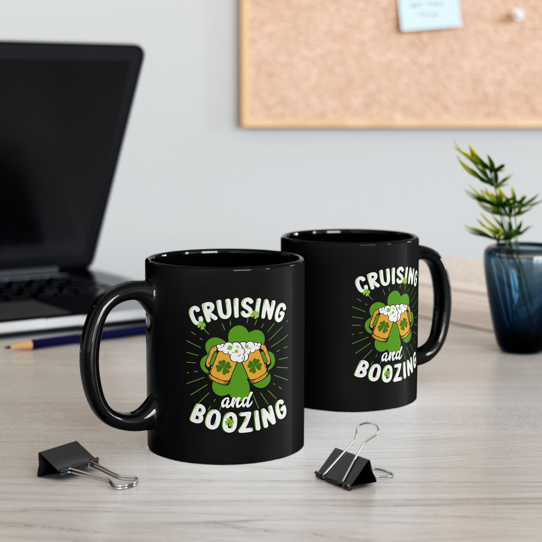 St. Patrick's Day Cruising and Boozing Drinking Black Coffee Mug