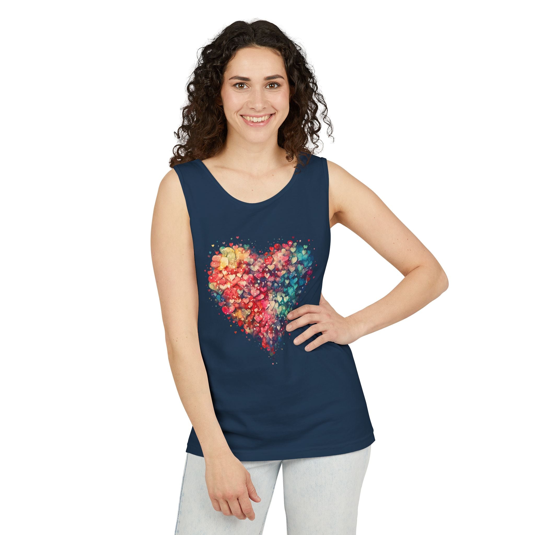 Watercolor Hearts Tank Top, Colorful Heart Shirt, Cute Heart Valentines Love Tank Top, Beautiful Watercolor Heart, Hearts Layered Design, Hearts Tank