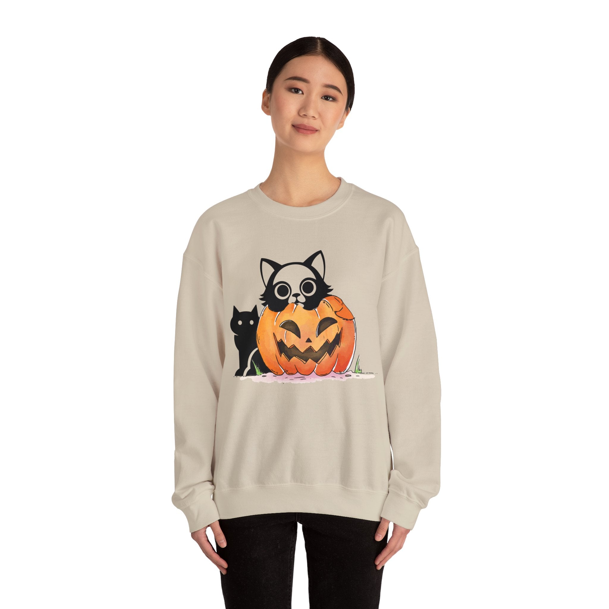 Black Cat Pumpkin Sweatshirt, Halloween Sweatshirt, Pumpkin shirt, Fall Sweatshirt for Women, Halloween Crewneck, Spooky Season, Bat top