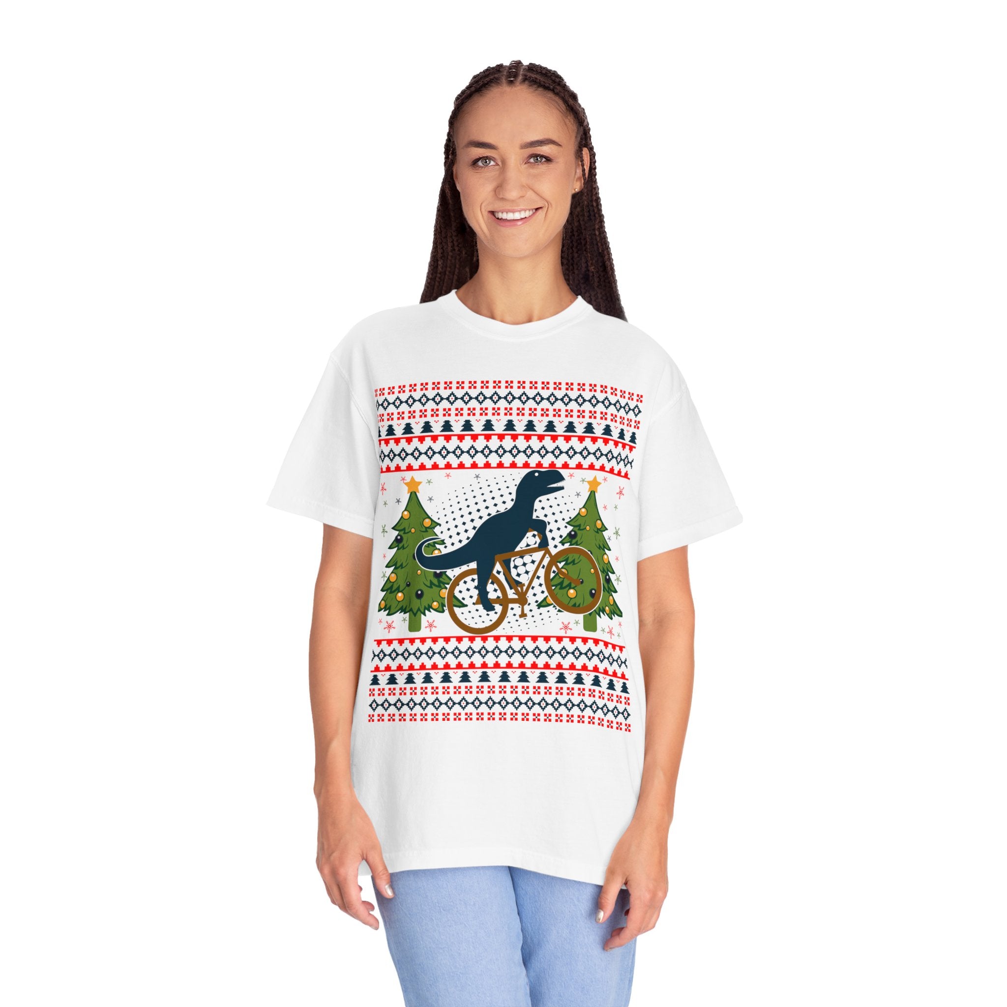 Ugly Christmas Dinosaur Riding Bike Shirt, Dinosaur Christmas Sweater, Dino Riders Tshirt, Dinosaur on a Bike Shirt