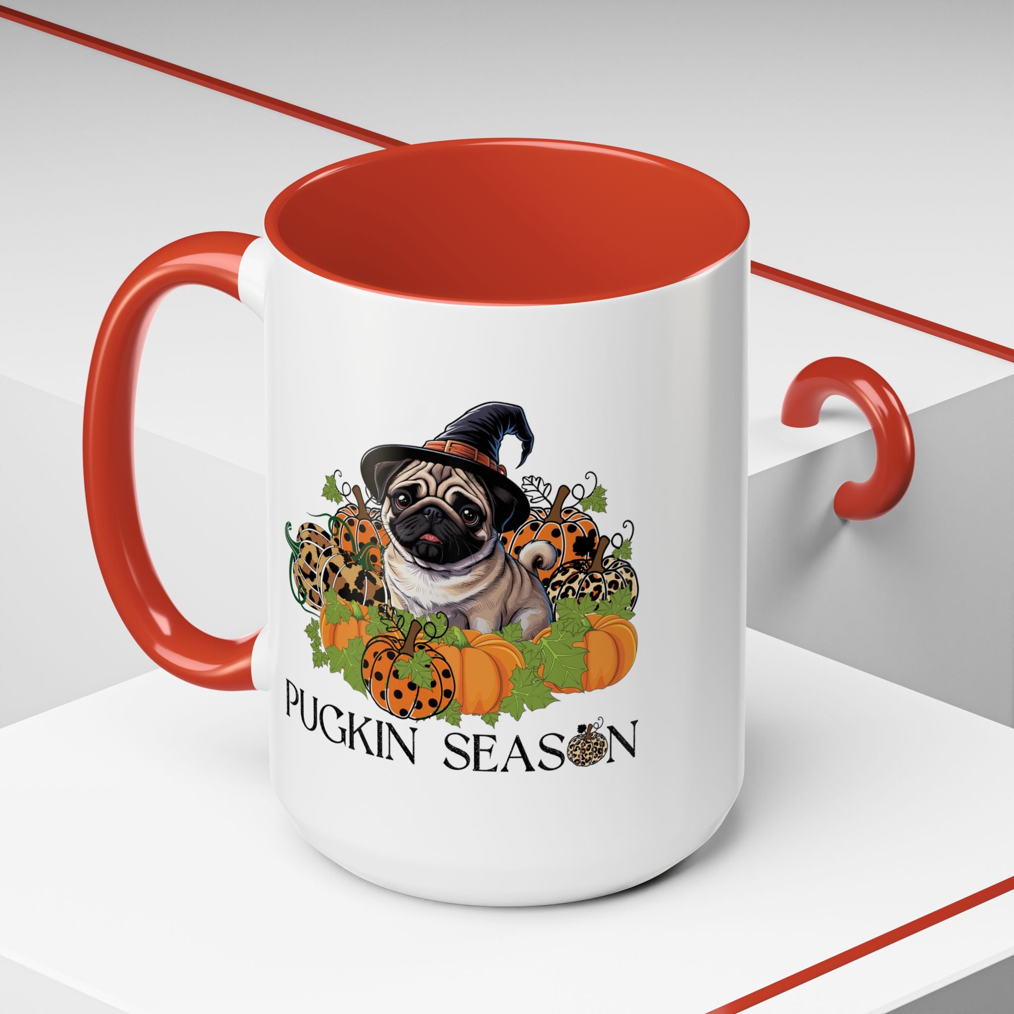 Pugkin Season Cup, Fall Pug Coffee Mug, Leopard Print Pumpkin Gift, Cute Autumn Dog Lover Graphic, Halloween Party Gifts