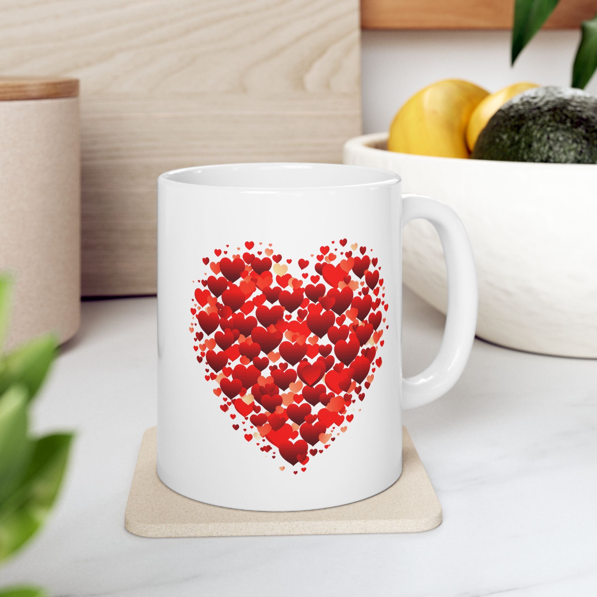 Valentines Day Double Red heart Mug, V-Day Heart Mug, Valentine's Day Mug, Heart Coffee Mug