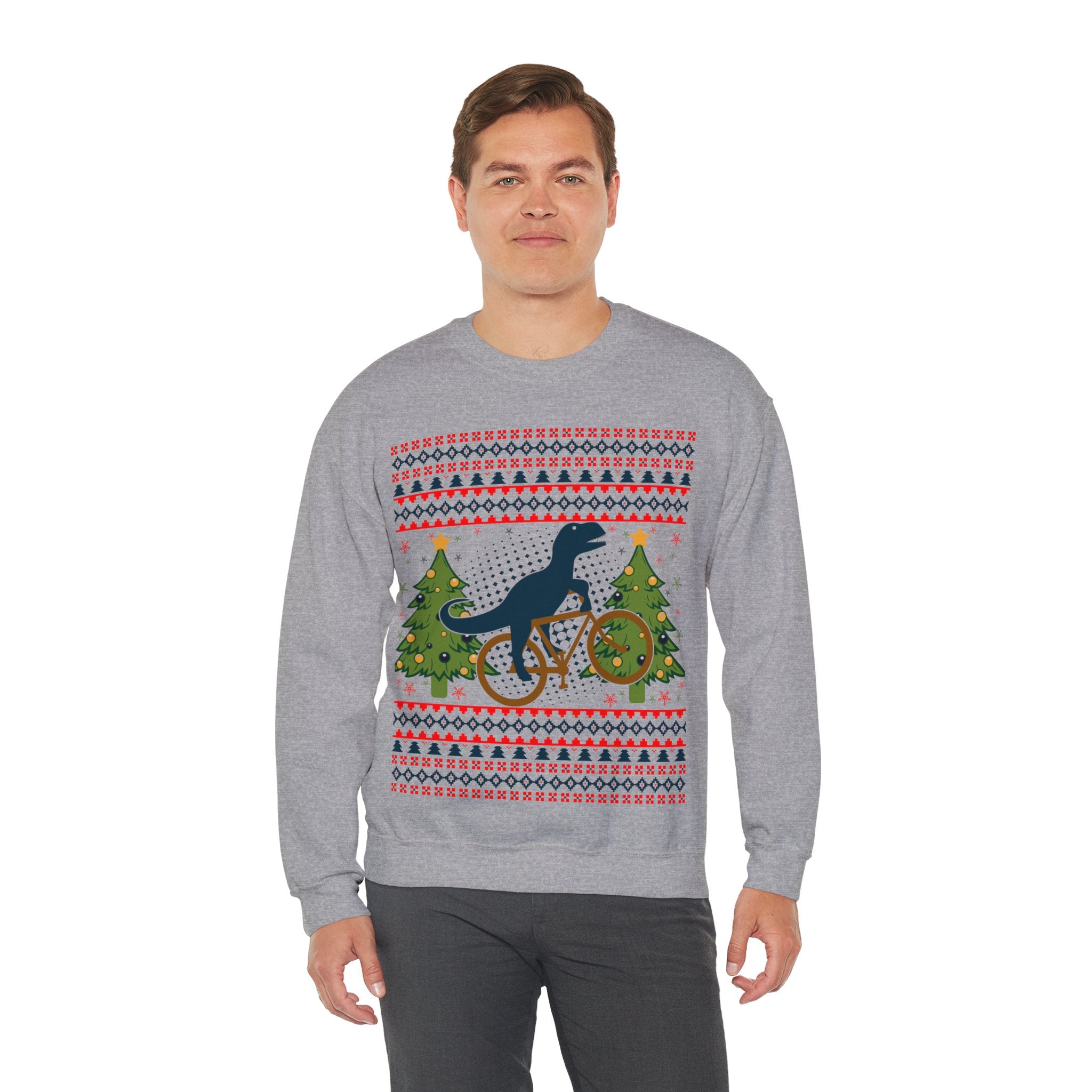 Ugly Christmas Dinosaur Riding Bike Sweater, Dinosaur Christmas Sweatshirt, Dino Riders shirt, Dinosaur on a Bike Shirt