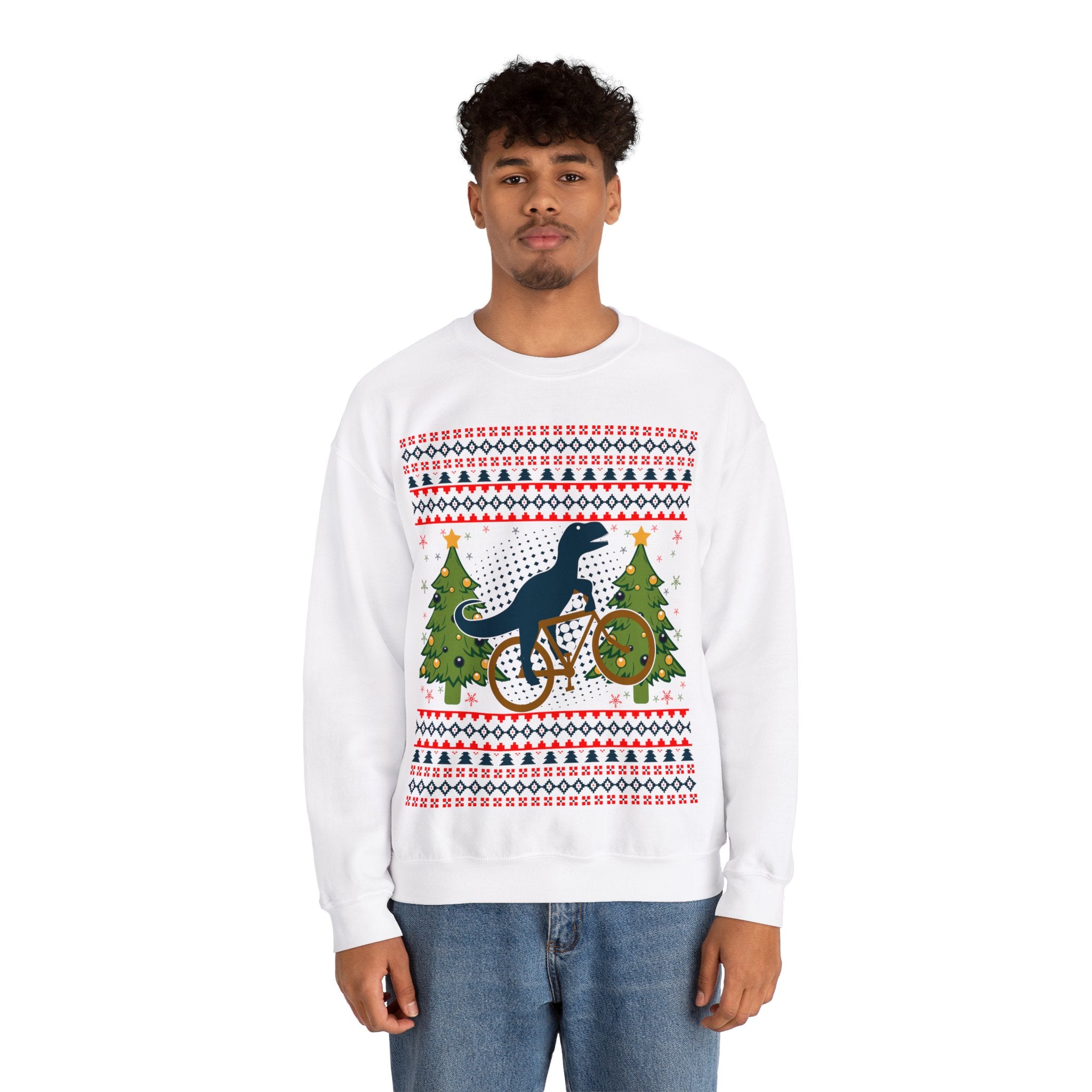 Ugly Christmas Dinosaur Riding Bike Sweater, Dinosaur Christmas Sweatshirt, Dino Riders shirt, Dinosaur on a Bike Shirt