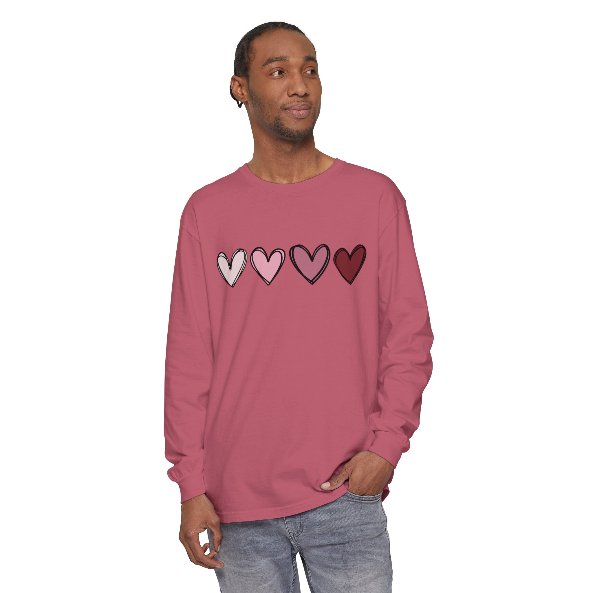 Valentine Double Heart Long Sleeve T-Shirt, Cute Valentine Shirt, Valentine Long Sleeve Shirt, Vintage Valentine Sweatshirt, Love Heart Long Sleeve Tee