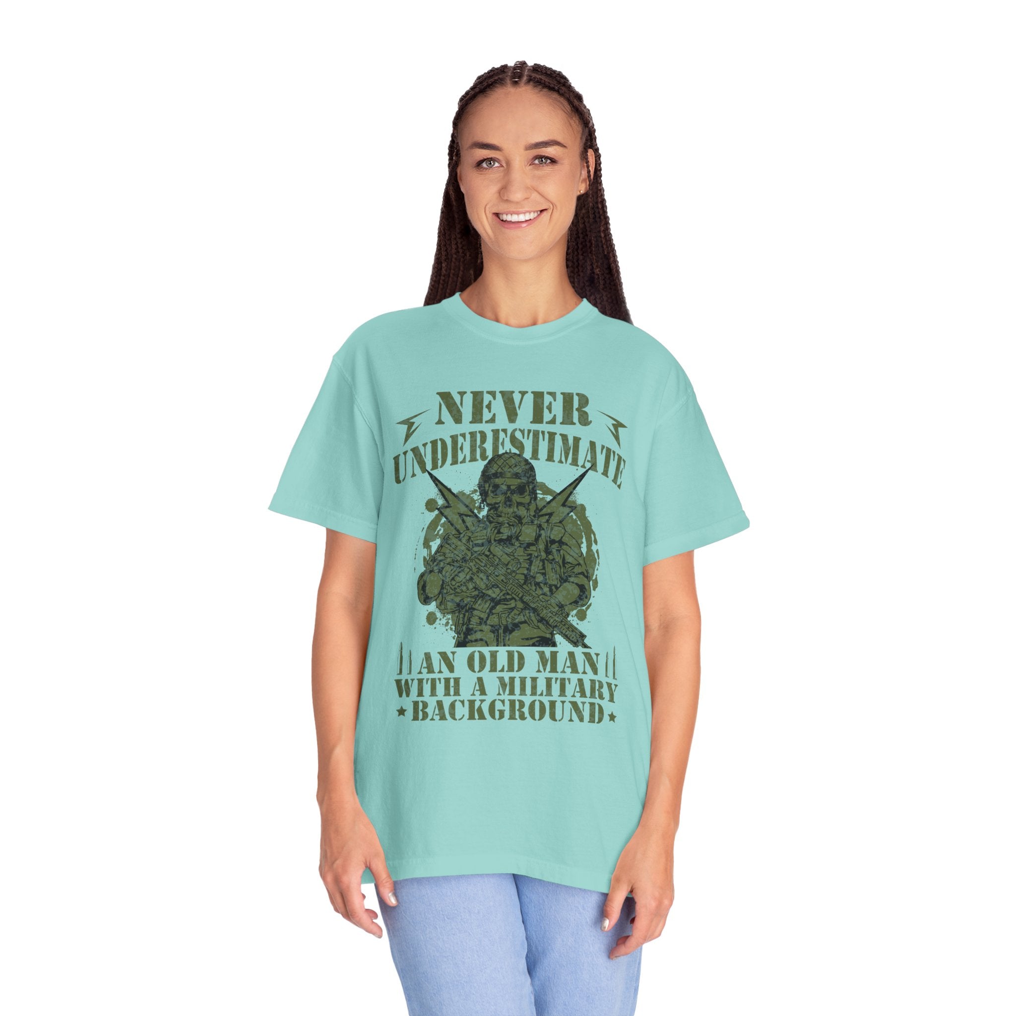 Never Underestimate An Old Man With A Military Background Shirt, American Flag Tee, US Veteran Shirt, Veterans Day Shirt, 4th of July Shirt