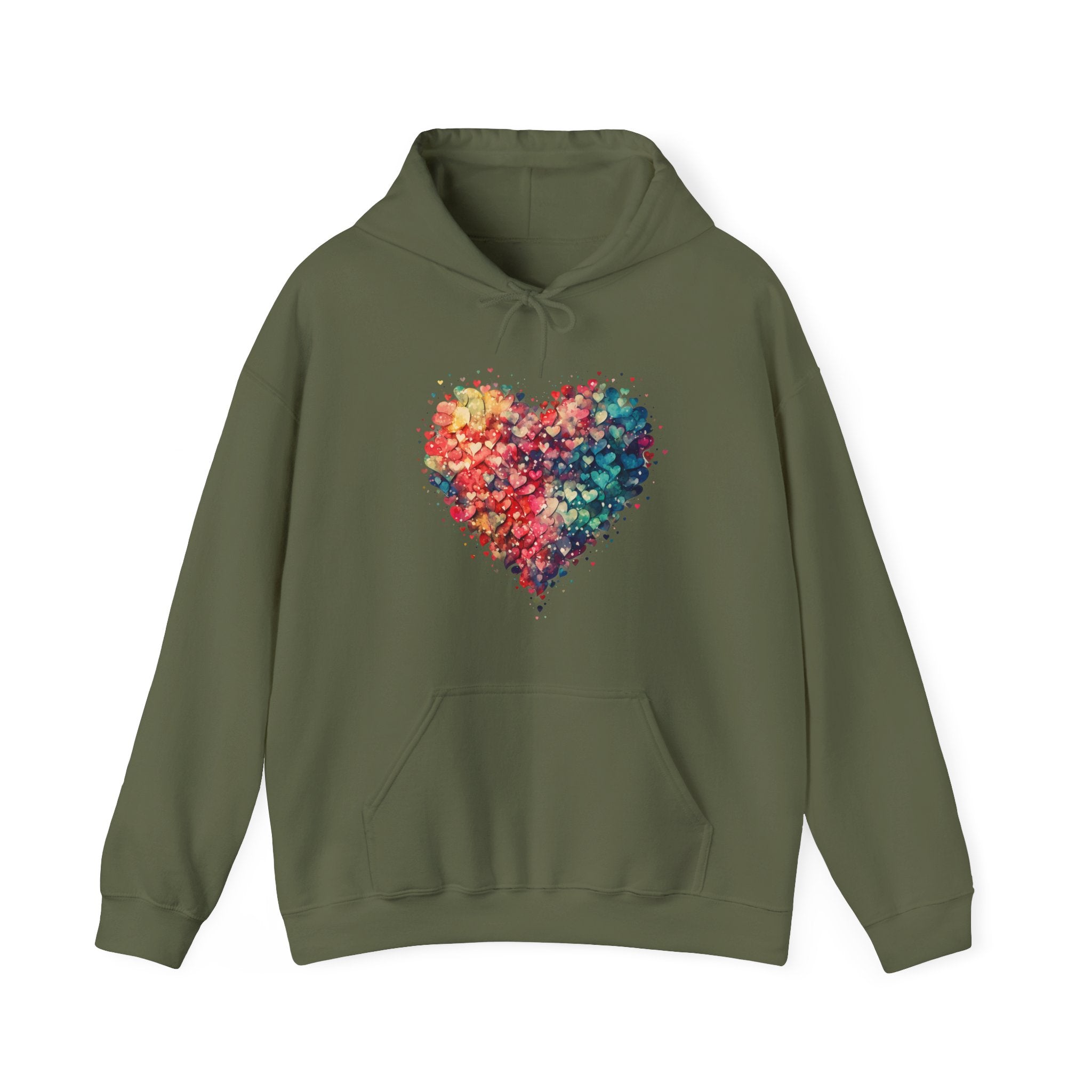 Watercolor Heart Hoodie, Valentine Heart Hooded Sweater, Cute Pocket Hoodie, Colorful Heart Sweatshirt, Minimalist Hoodie, Love Sweatshirt