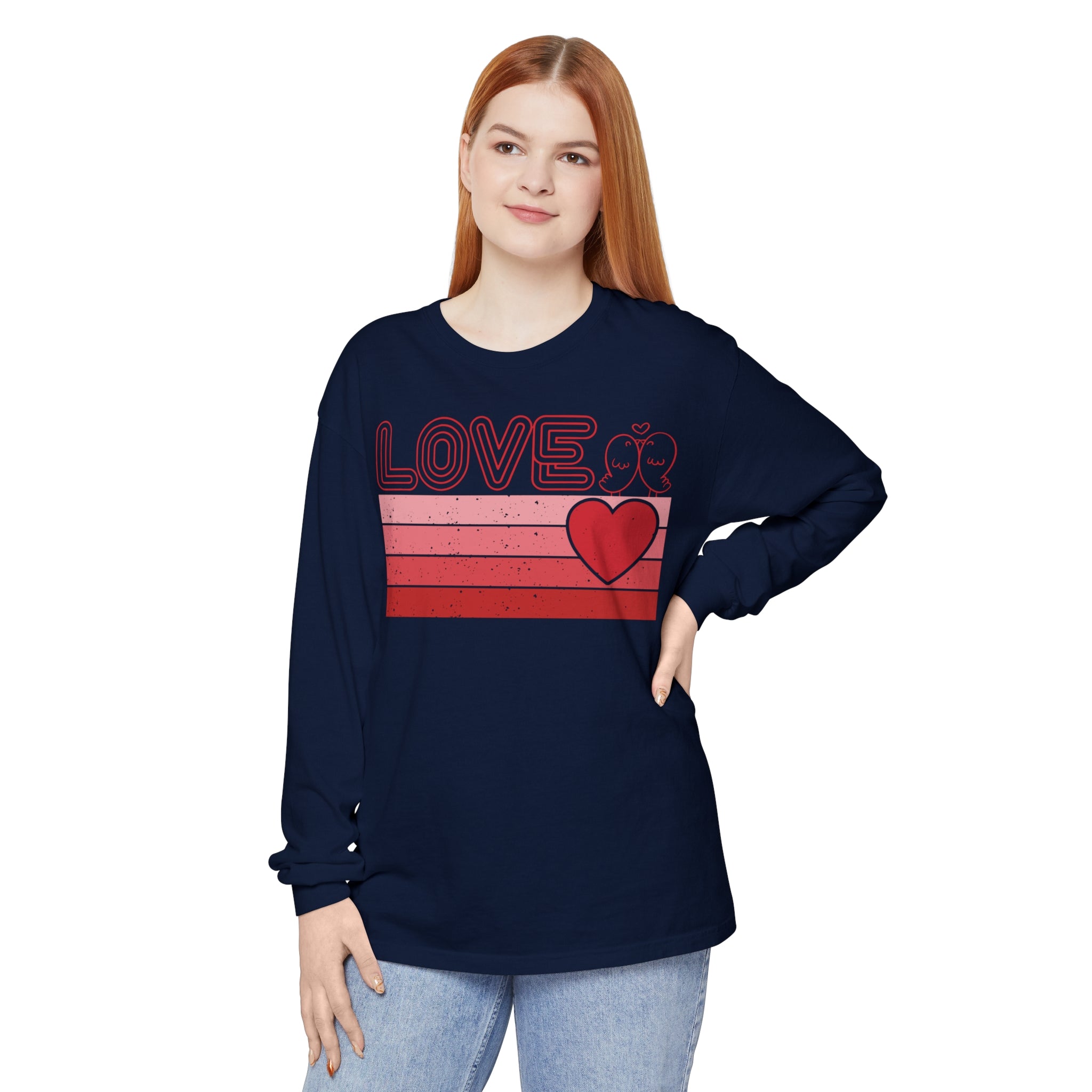 Retro Love Valentines Day Long Sleeve T-Shirt, Valentines Day Shirts For Woman, Heart Shirt, Cute Valentine Shirt, Valentines Day Gift, Valentines Gift