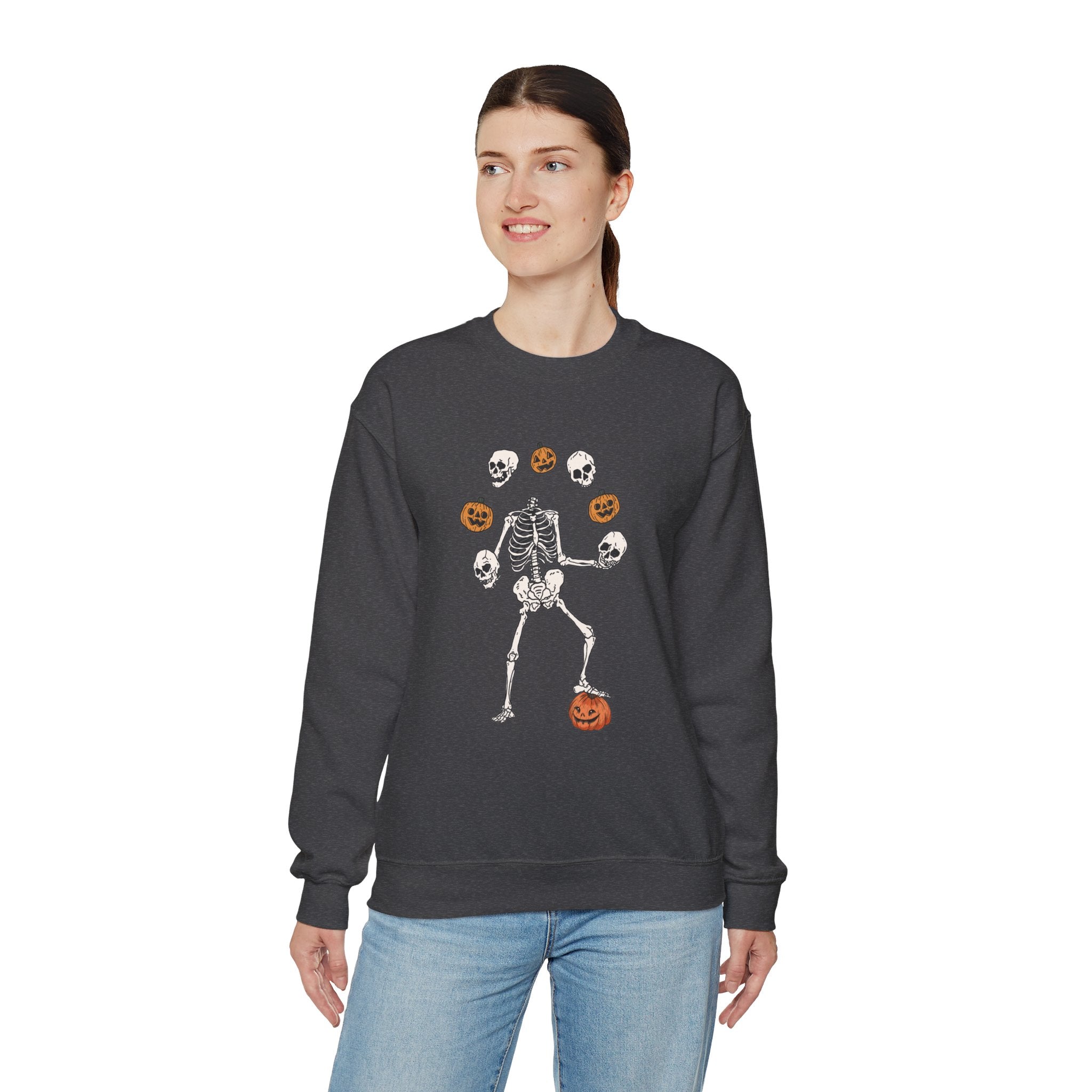 Dancing Skeleton Sweatshirt, Pumpkin Sweater, Pumpkin Skeleton Shirt, Fall Sweatshirt, Halloween Party Sweatshirt, Spooky Season Sweatshirt