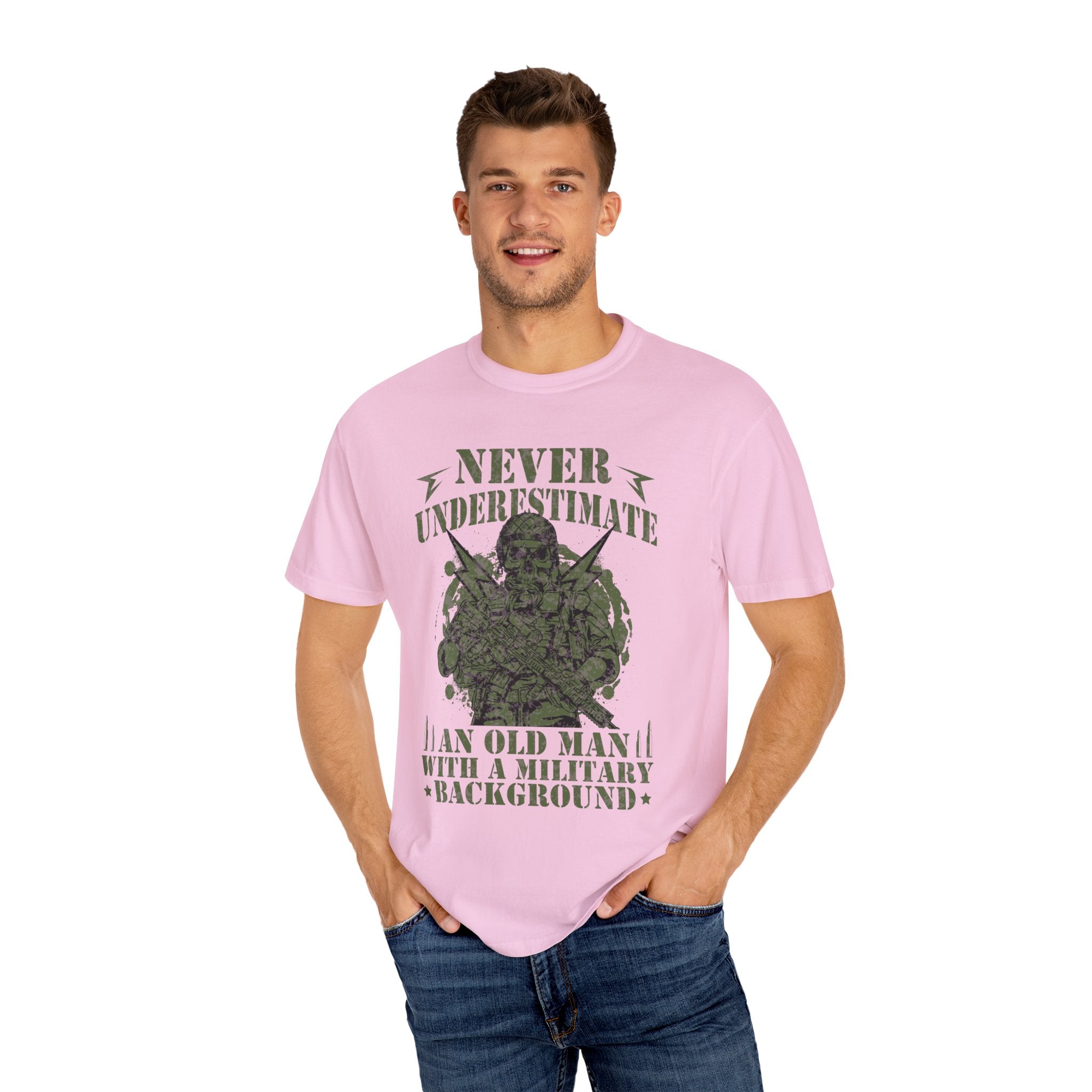 Never Underestimate An Old Man With A Military Background Shirt, American Flag Tee, US Veteran Shirt, Veterans Day Shirt, 4th of July Shirt