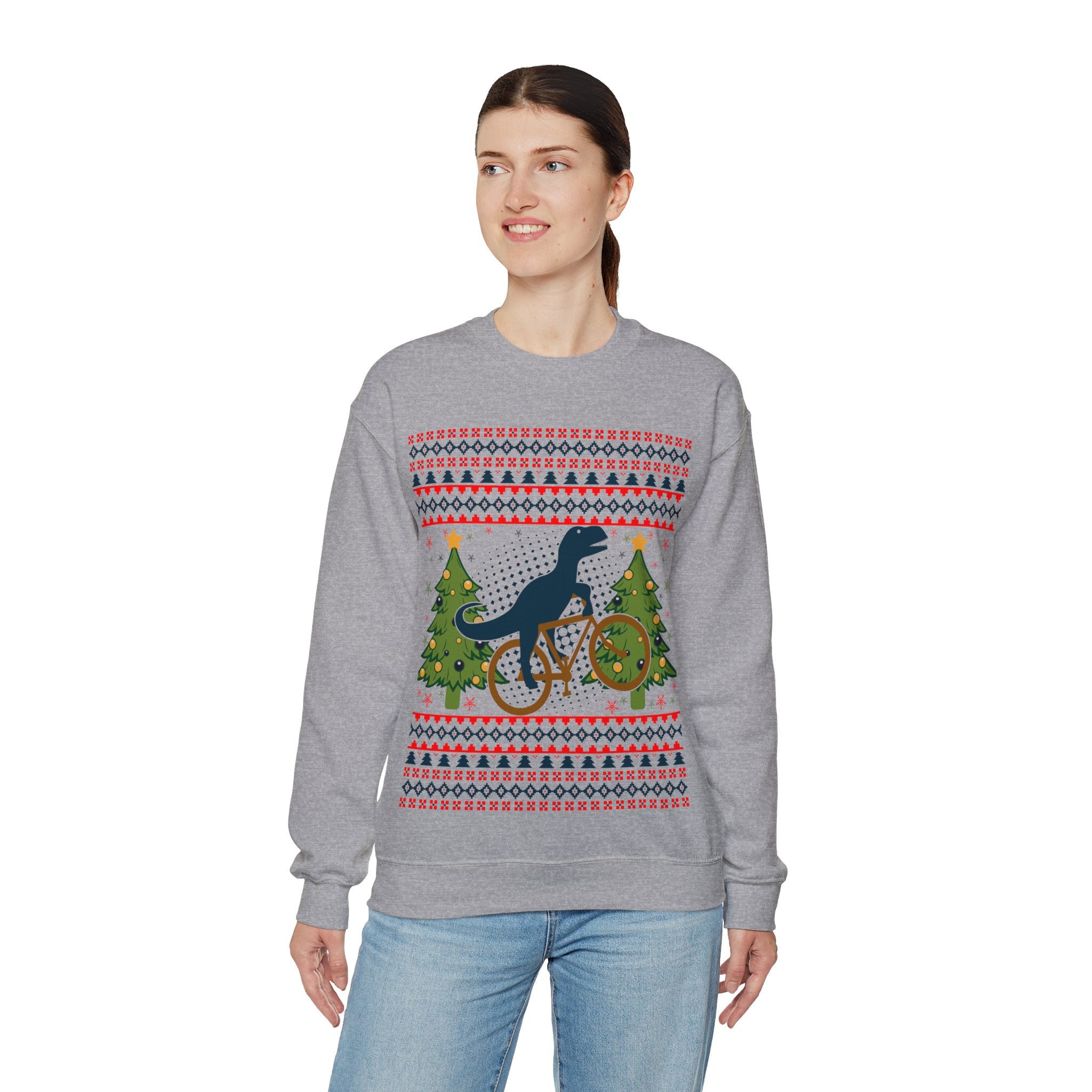 Ugly Christmas Dinosaur Riding Bike Sweater, Dinosaur Christmas Sweatshirt, Dino Riders shirt, Dinosaur on a Bike Shirt