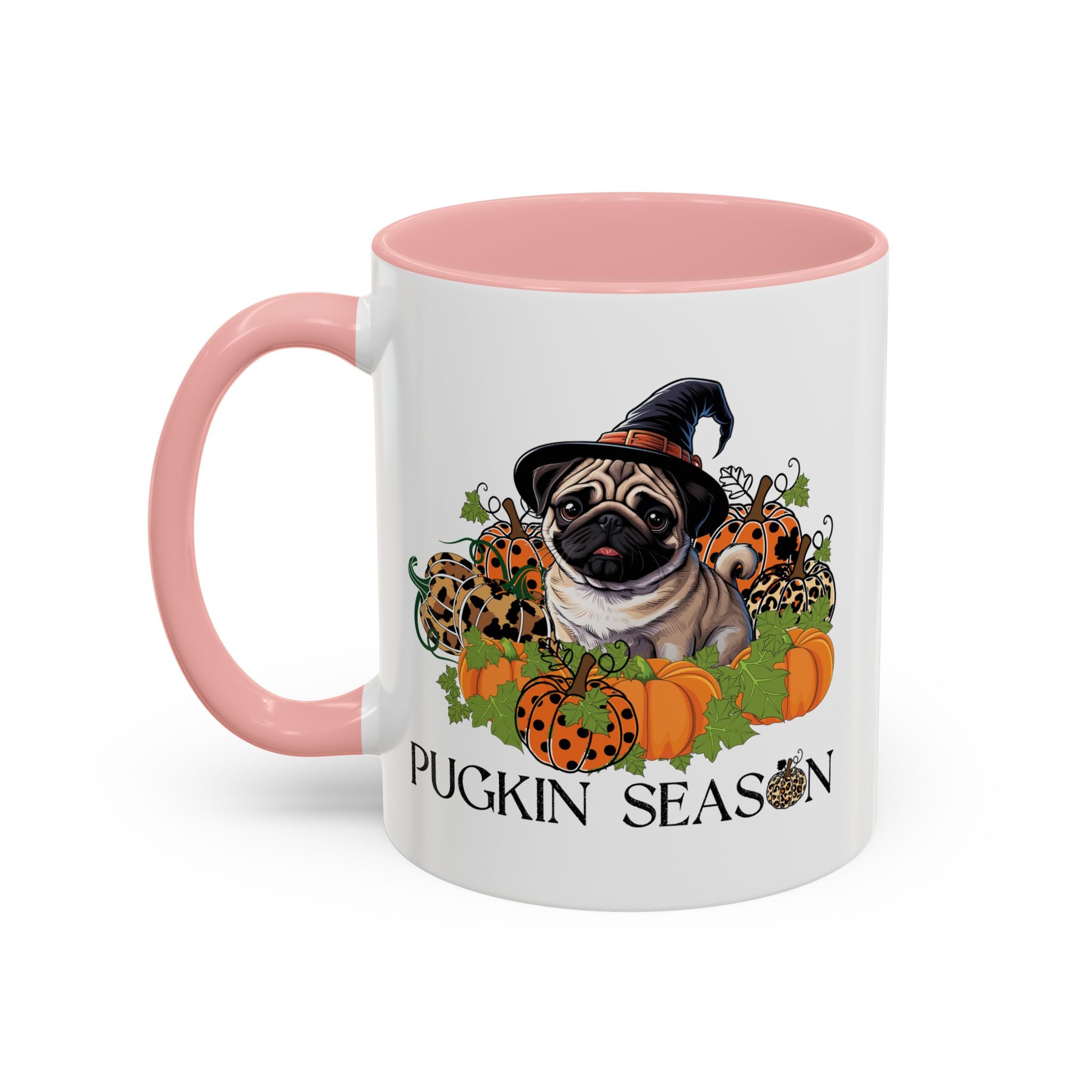 Pugkin Season Cup, Fall Pug Coffee Mug, Leopard Print Pumpkin Gift, Cute Autumn Dog Lover Graphic, Halloween Party Gifts