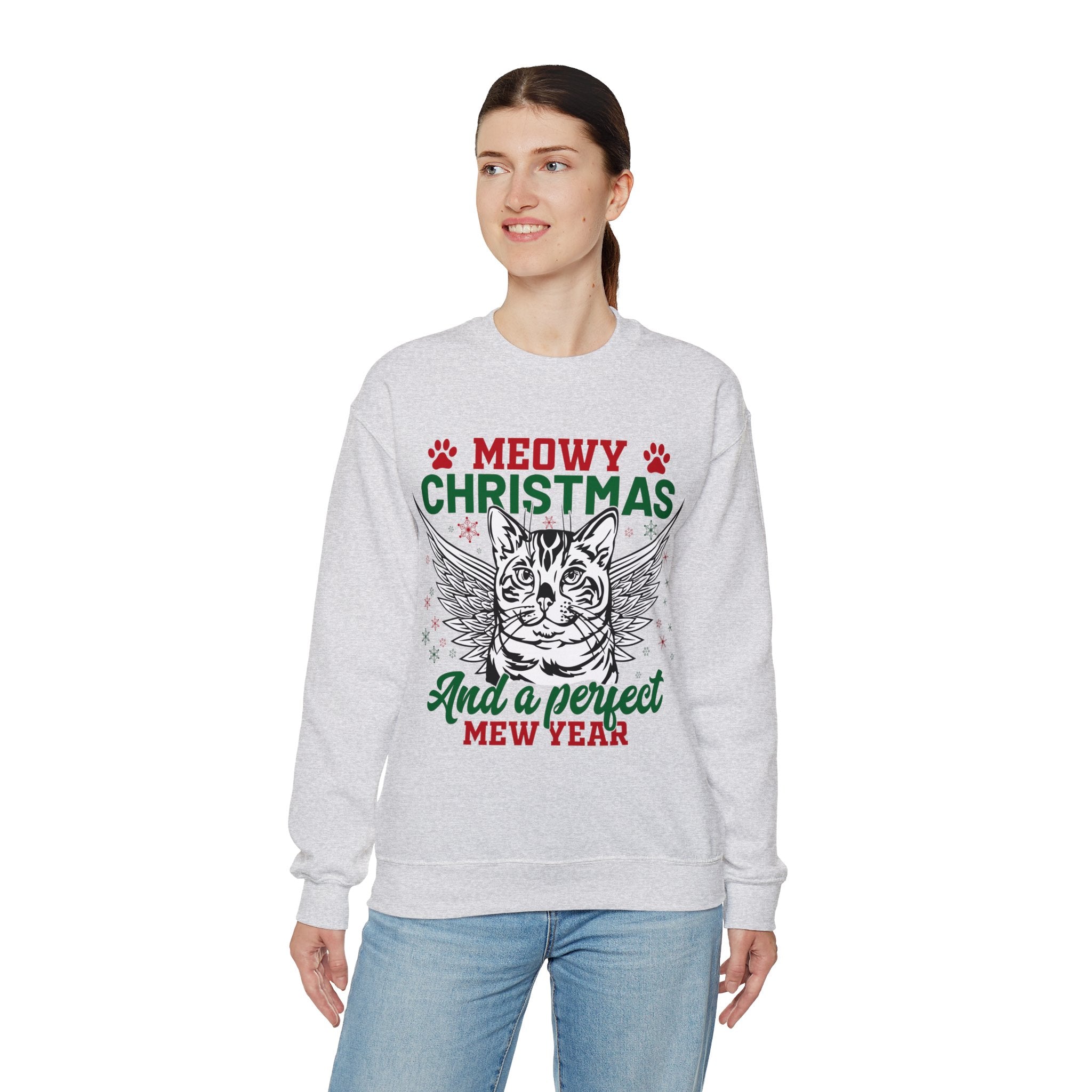 Christmas Cat Sweatshirt, Meowy Christmas Sweatshirt, Trendy Christmas Sweatshirt, Happy New Year, Funny Cat Sweatshirt, Meowy Sweatshirt