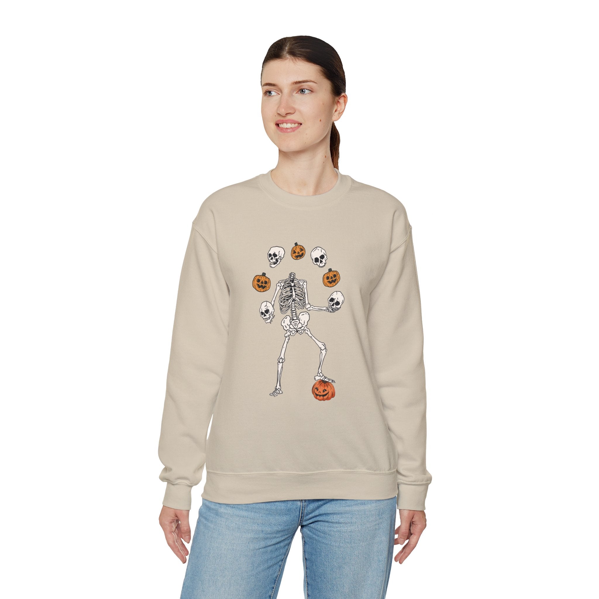 Dancing Skeleton Sweatshirt, Pumpkin Sweater, Pumpkin Skeleton Shirt, Fall Sweatshirt, Halloween Party Sweatshirt, Spooky Season Sweatshirt