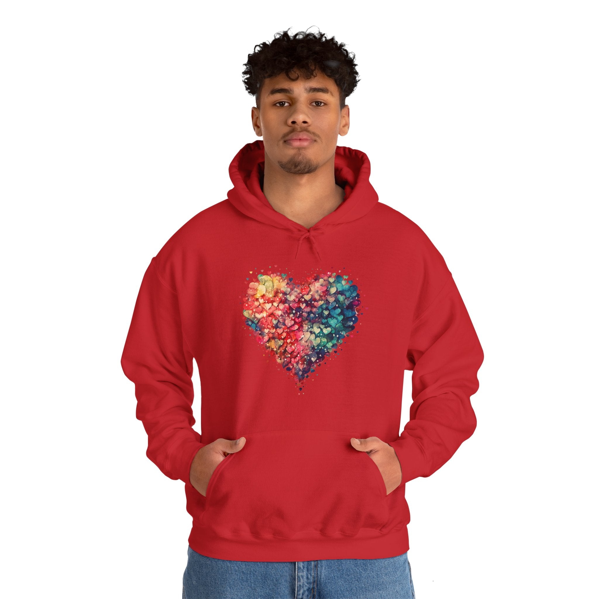 Watercolor Heart Hoodie, Valentine Heart Hooded Sweater, Cute Pocket Hoodie, Colorful Heart Sweatshirt, Minimalist Hoodie, Love Sweatshirt