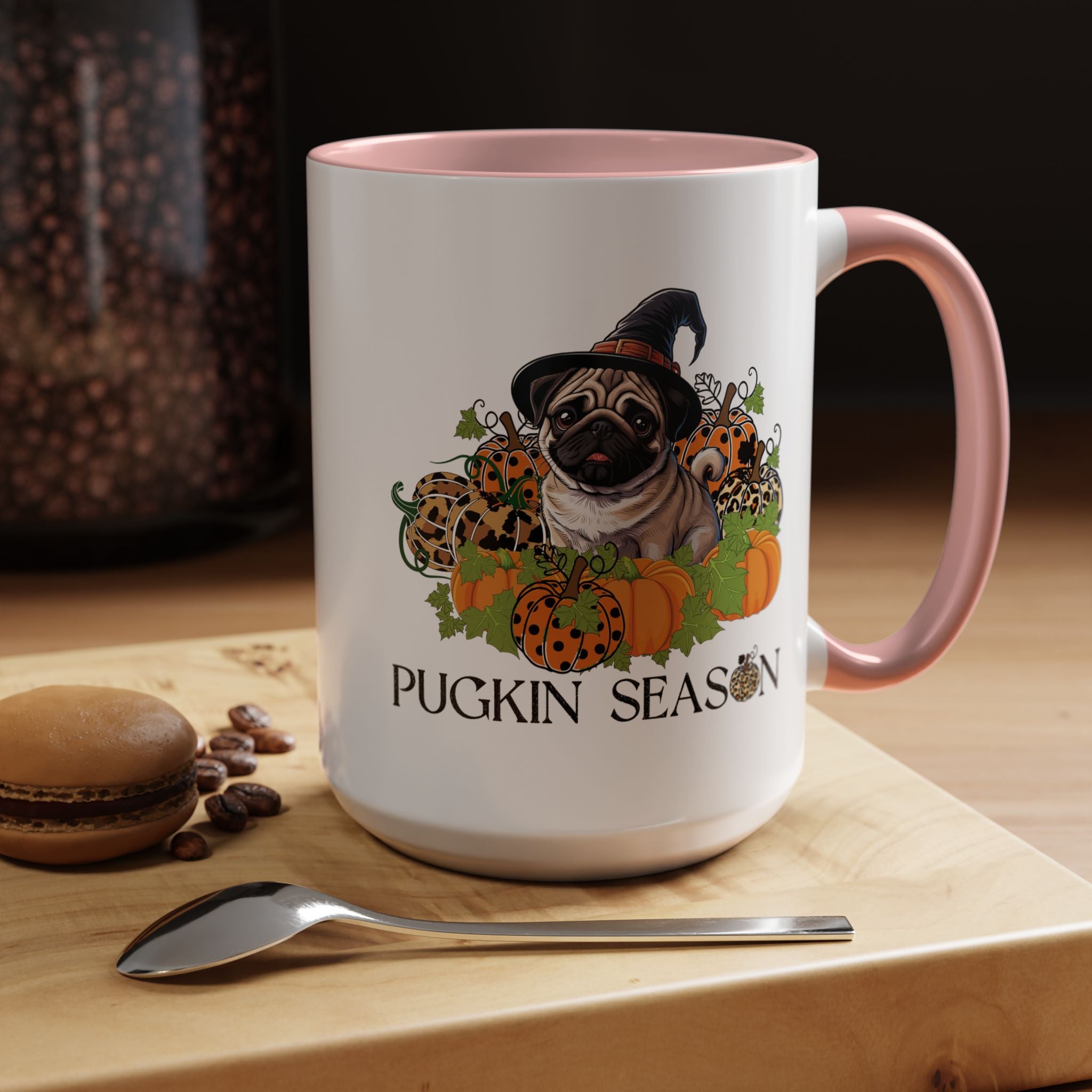 Pugkin Season Cup, Fall Pug Coffee Mug, Leopard Print Pumpkin Gift, Cute Autumn Dog Lover Graphic, Halloween Party Gifts