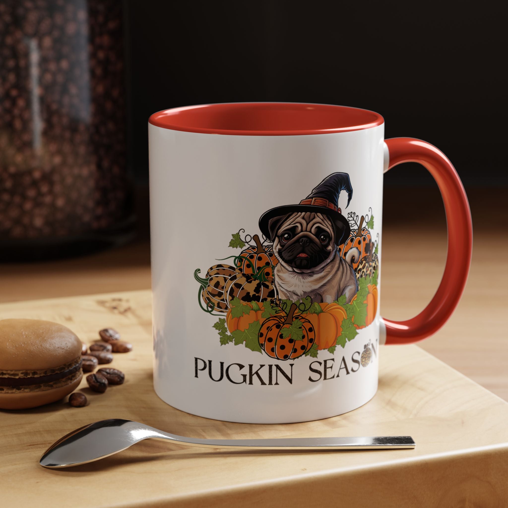 Pugkin Season Cup, Fall Pug Coffee Mug, Leopard Print Pumpkin Gift, Cute Autumn Dog Lover Graphic, Halloween Party Gifts