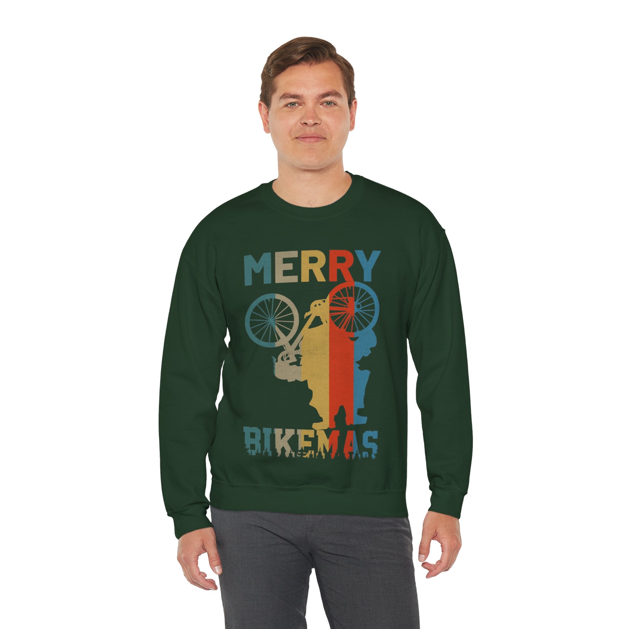 Retro Vintage Christmas Cyclist Sweatshirt, Merry Bikemas Shirt, Christmas Sweatshirt, Holiday shirt, Holiday Gifts