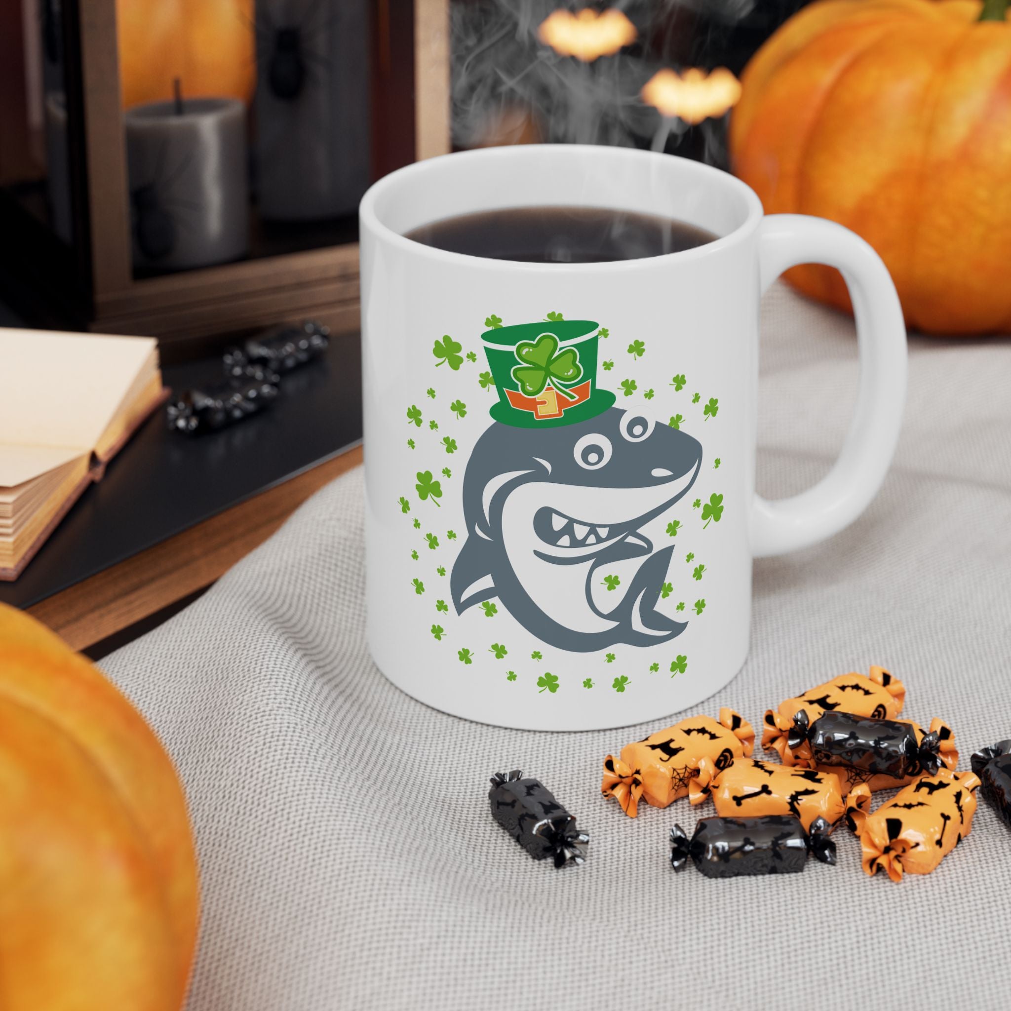 Shamrock Shark Funny St Patrick's Day Coffee Mug, Irish Shark Coffee Mug, St Paddy's Funny Mug For Her, Birthday Present For Him