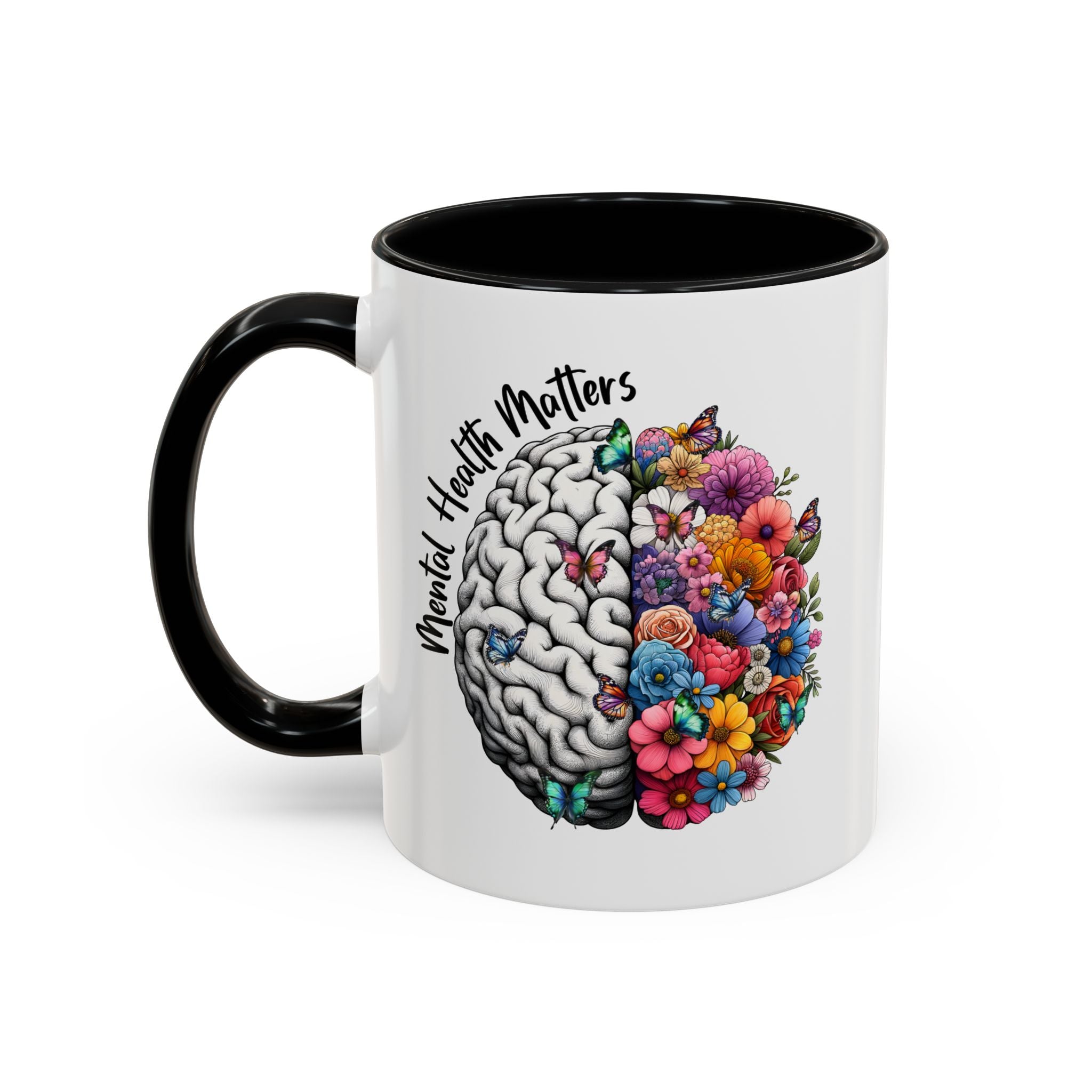 Mental Health Matters, Mental Health Coffee Mug, School Psychologist Mug, Inspirational Gift, Mental Health Awareness Mug, Floral Brain Mug