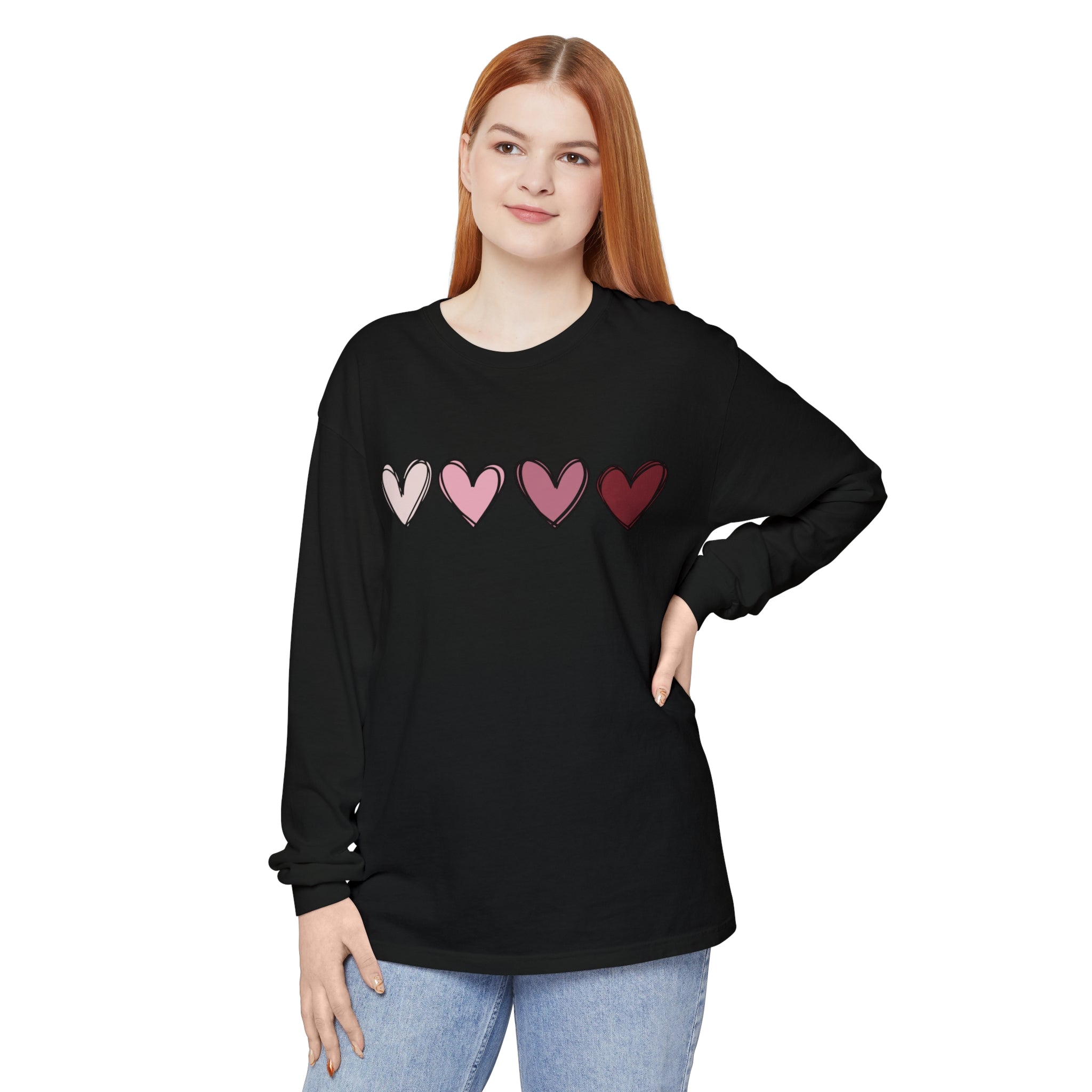 Valentine Double Heart Long Sleeve T-Shirt, Cute Valentine Shirt, Valentine Long Sleeve Shirt, Vintage Valentine Sweatshirt, Love Heart Long Sleeve Tee