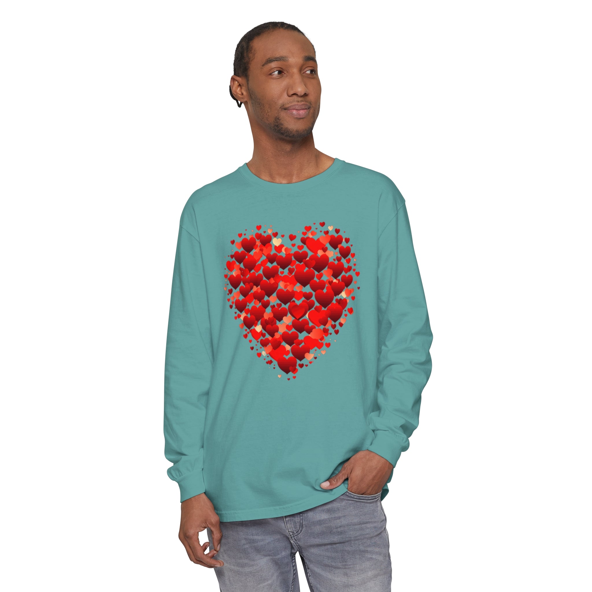 Valentines Day Red Heart Long Sleeve T-Shirt, Anniversary Love Long Sleeve Shirt, Double Heart Sweatshirt, Birthday Red Heart Shirt, Mothers Day Tee