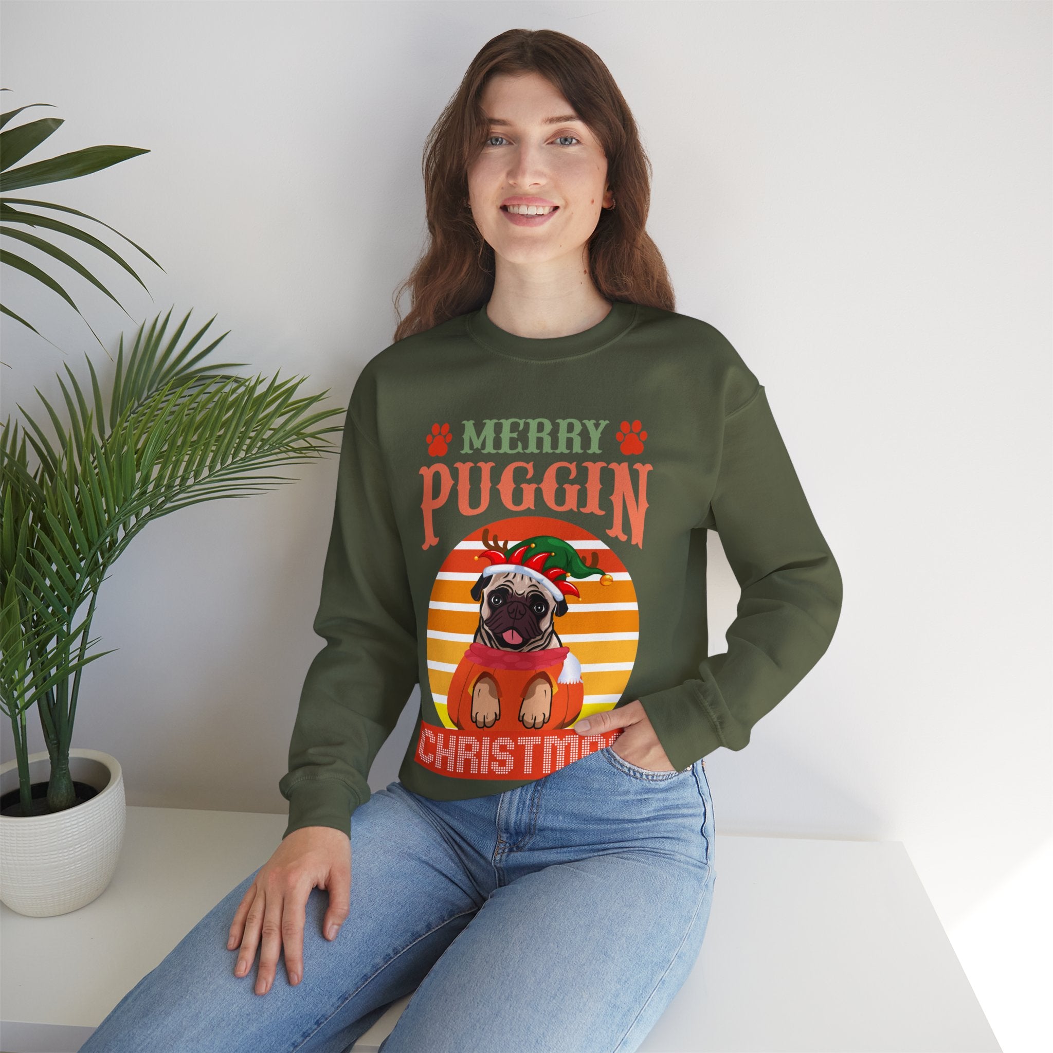 Pug Christmas Sweatshirt, Dog Lover Gift, Holiday Sweaters, Christmas Pugs Shirt, Pug In Santa Hat, Dog Mom Shirt, Santa Pug Shirt