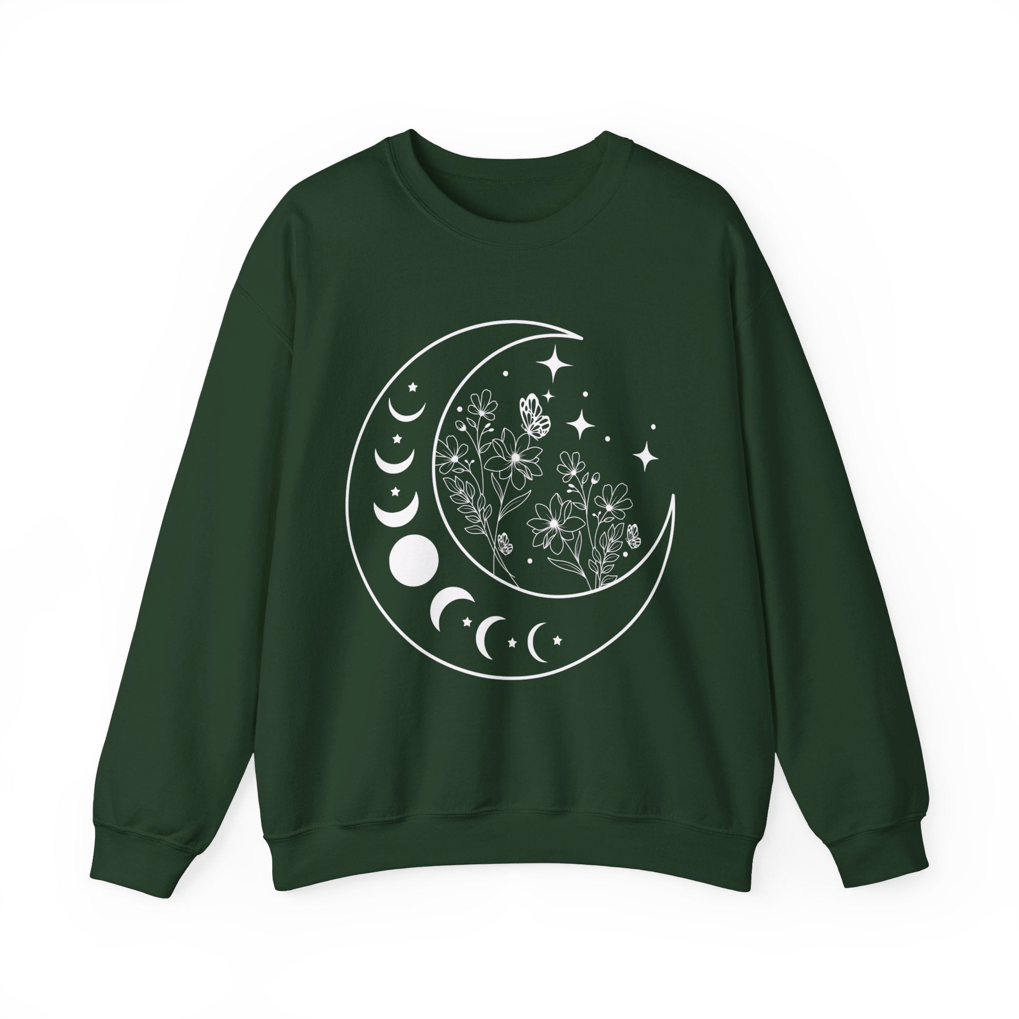 Celestial Moon Sweatshirt, Floral Moon Shirt, Mystical Moon Phase Shirt, Astrology Shirt, Boho Moon Phase Sweatshirt, Trendy Shirts