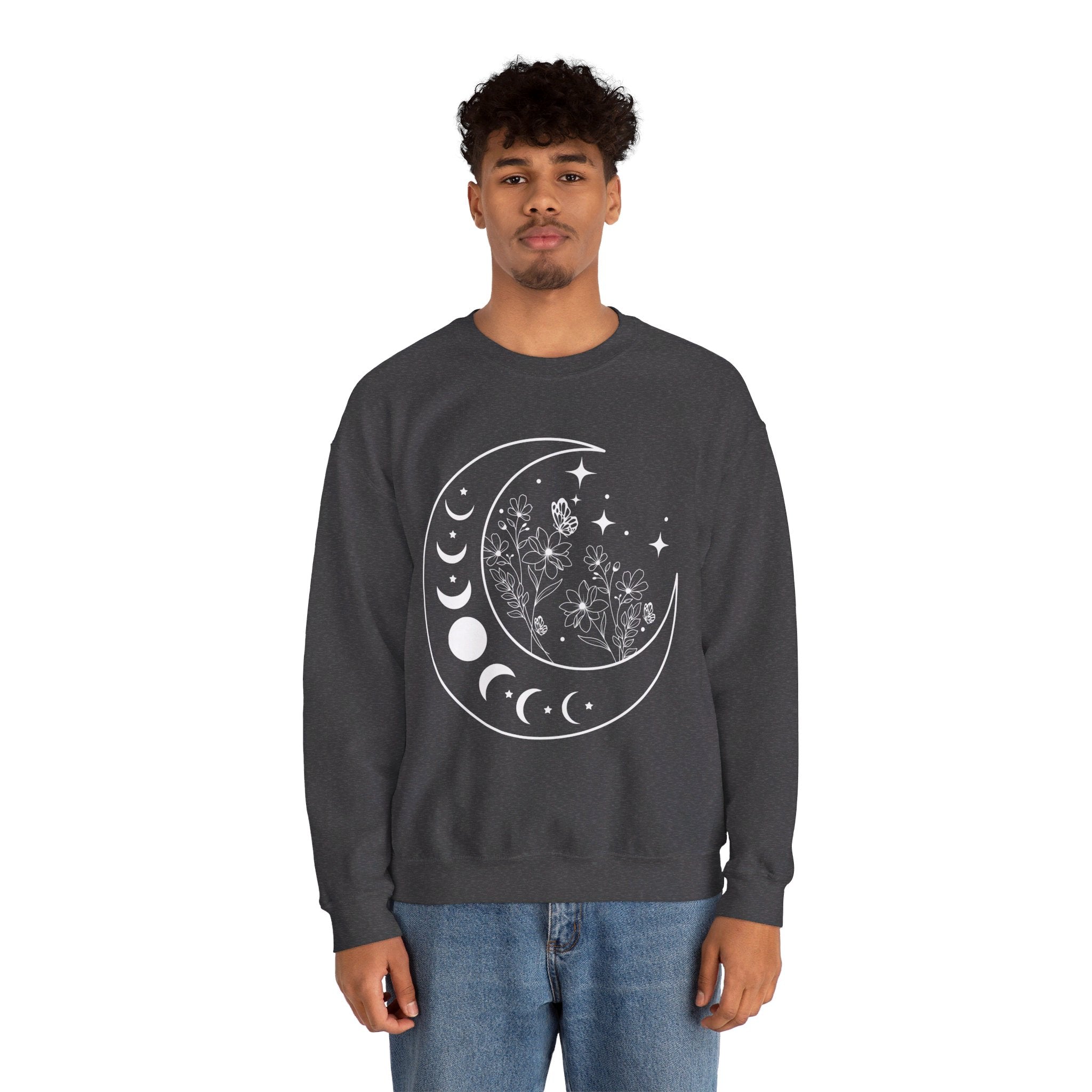 Celestial Moon Sweatshirt, Floral Moon Shirt, Mystical Moon Phase Shirt, Astrology Shirt, Boho Moon Phase Sweatshirt, Trendy Shirts