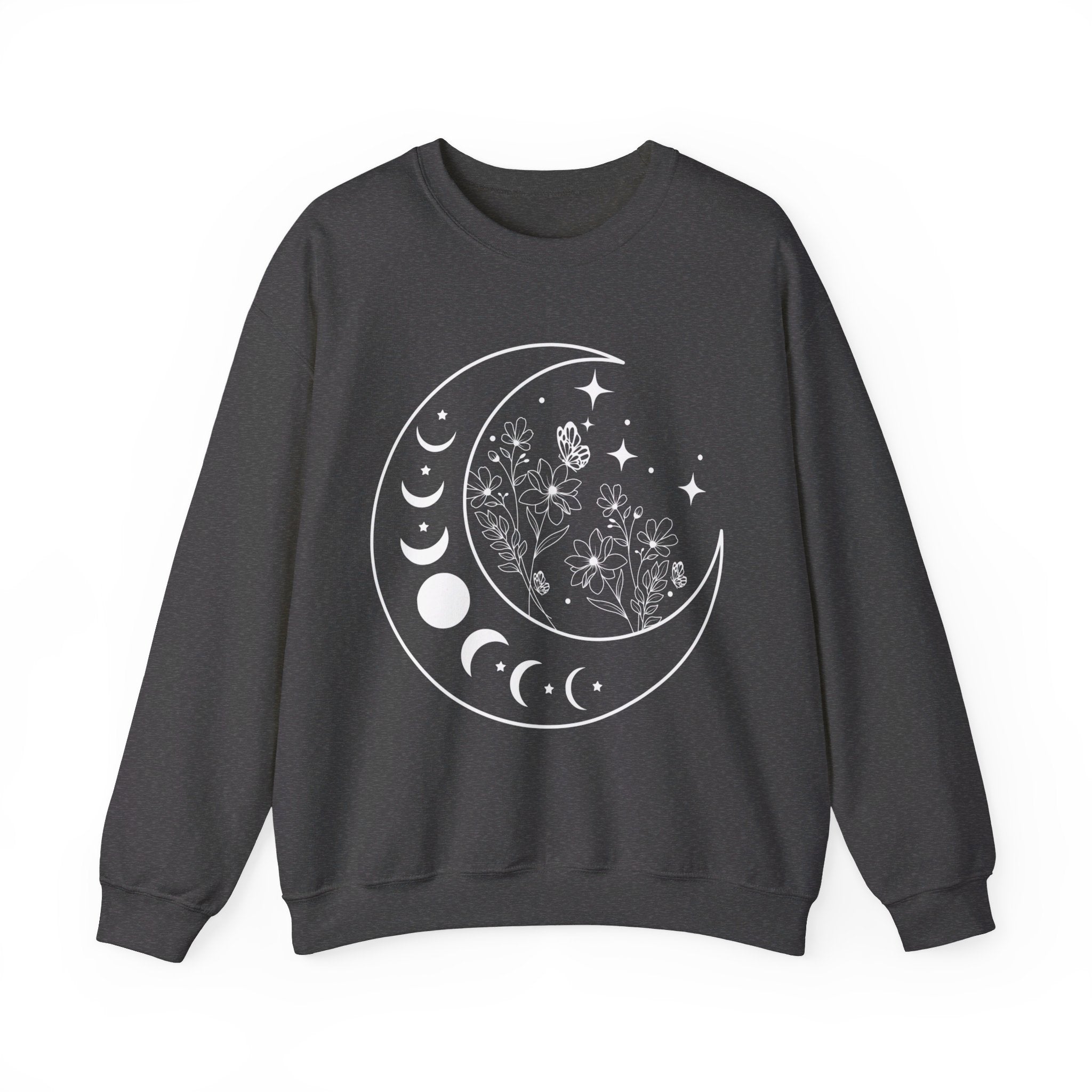 Celestial Moon Sweatshirt, Floral Moon Shirt, Mystical Moon Phase Shirt, Astrology Shirt, Boho Moon Phase Sweatshirt, Trendy Shirts