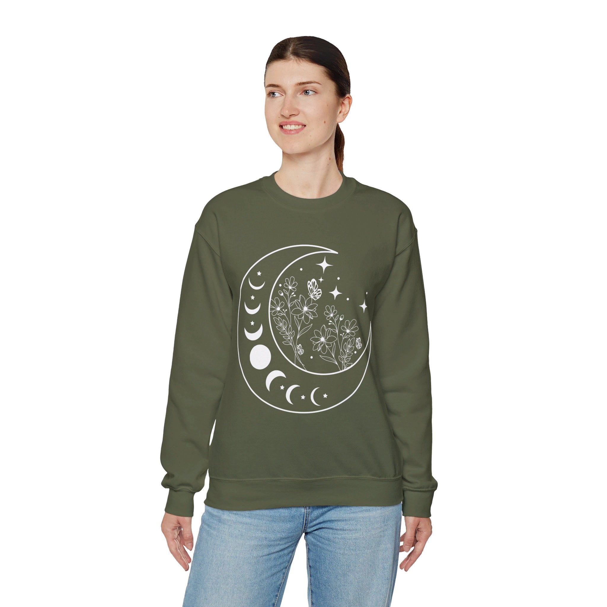 Celestial Moon Sweatshirt, Floral Moon Shirt, Mystical Moon Phase Shirt, Astrology Shirt, Boho Moon Phase Sweatshirt, Trendy Shirts