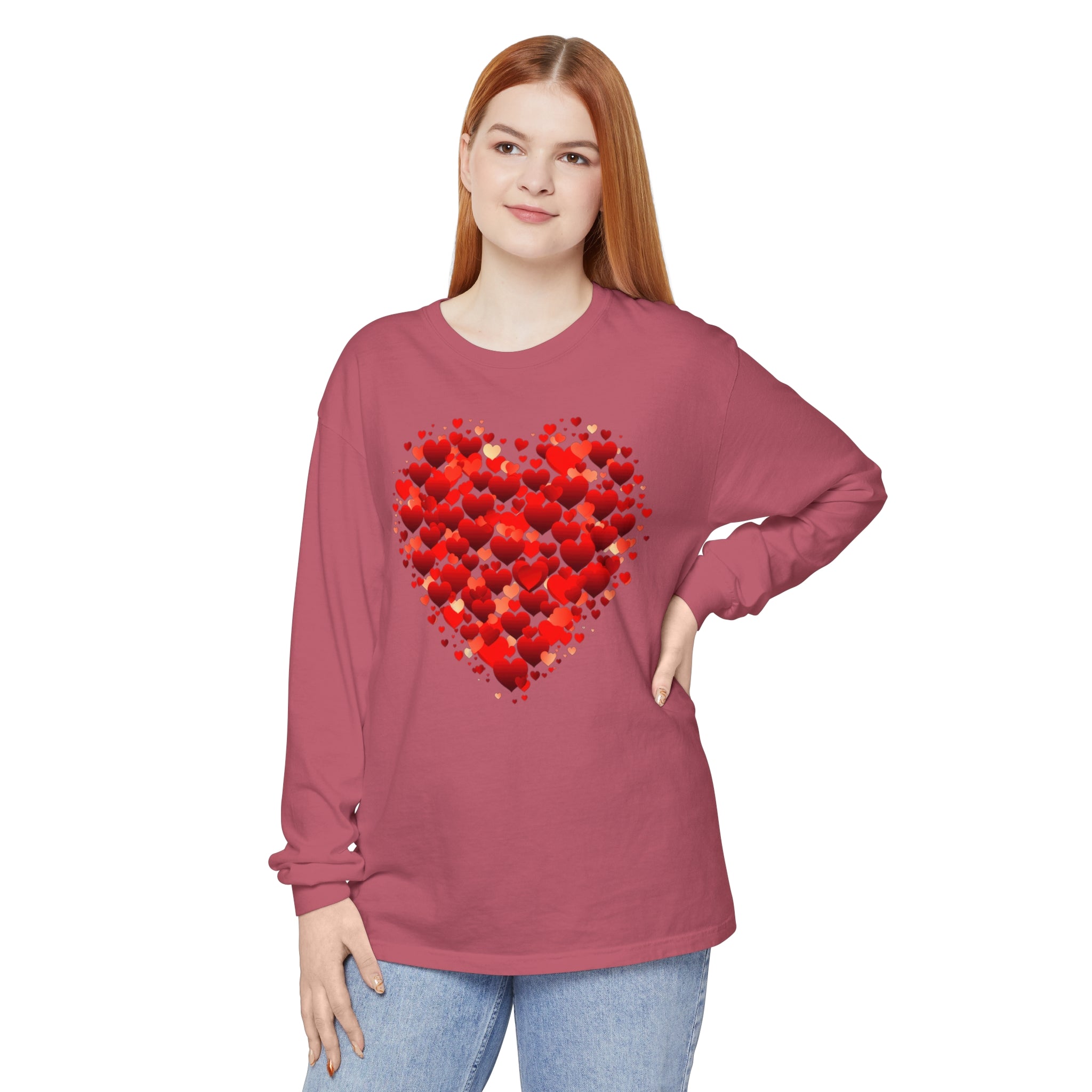 Valentines Day Red Heart Long Sleeve T-Shirt, Anniversary Love Long Sleeve Shirt, Double Heart Sweatshirt, Birthday Red Heart Shirt, Mothers Day Tee